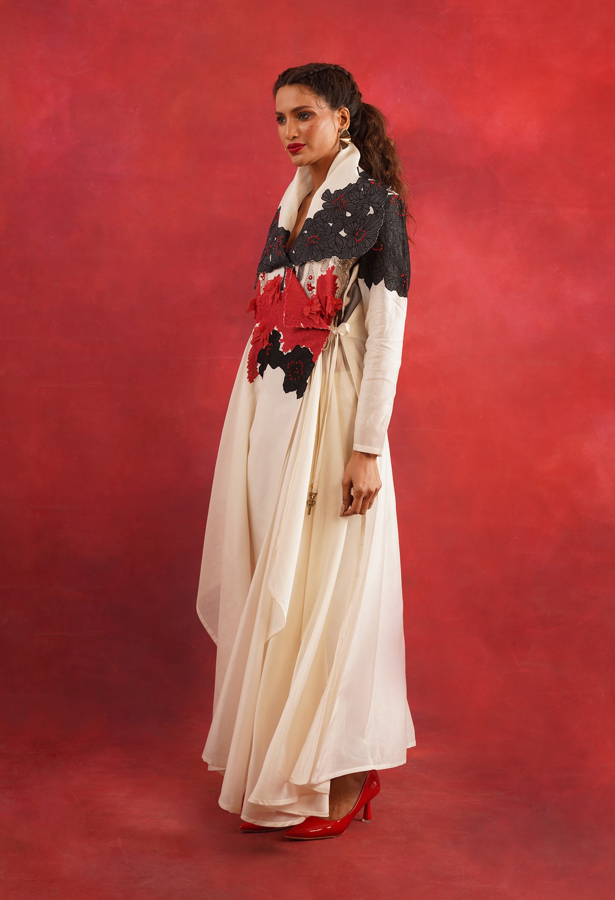 DRAPED COLLAR ANGRAKHA WITH PANTS