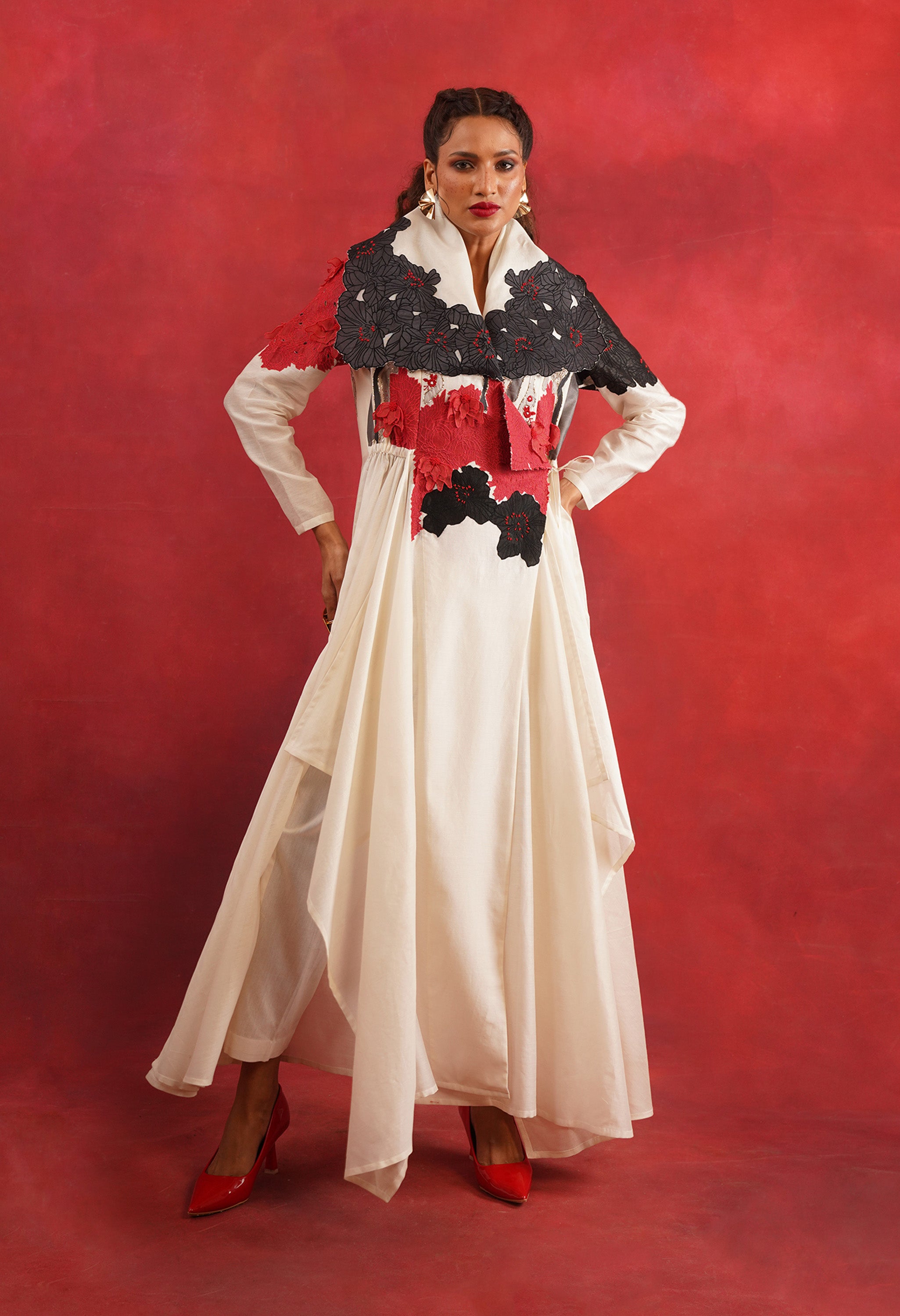 DRAPED COLLAR ANGRAKHA WITH PANTS