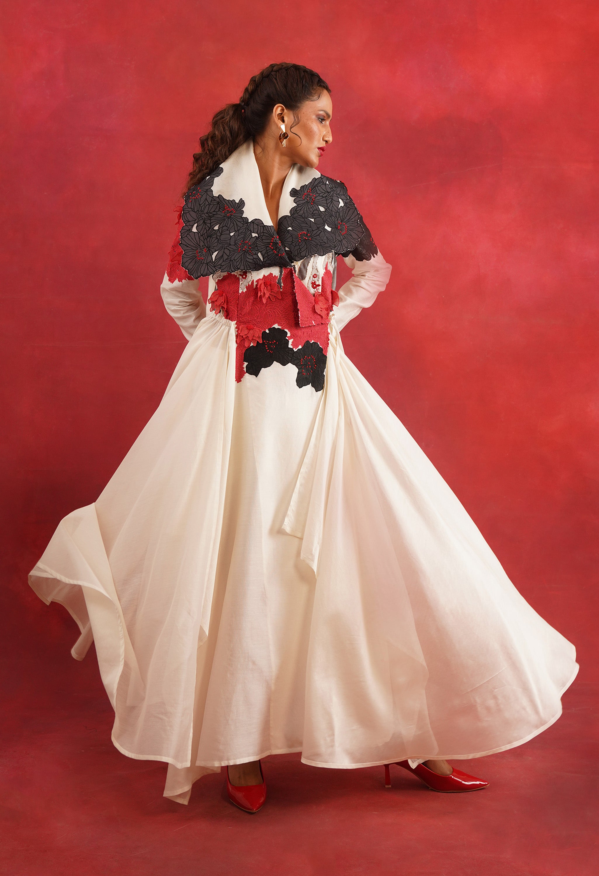 DRAPED COLLAR ANGRAKHA WITH PANTS