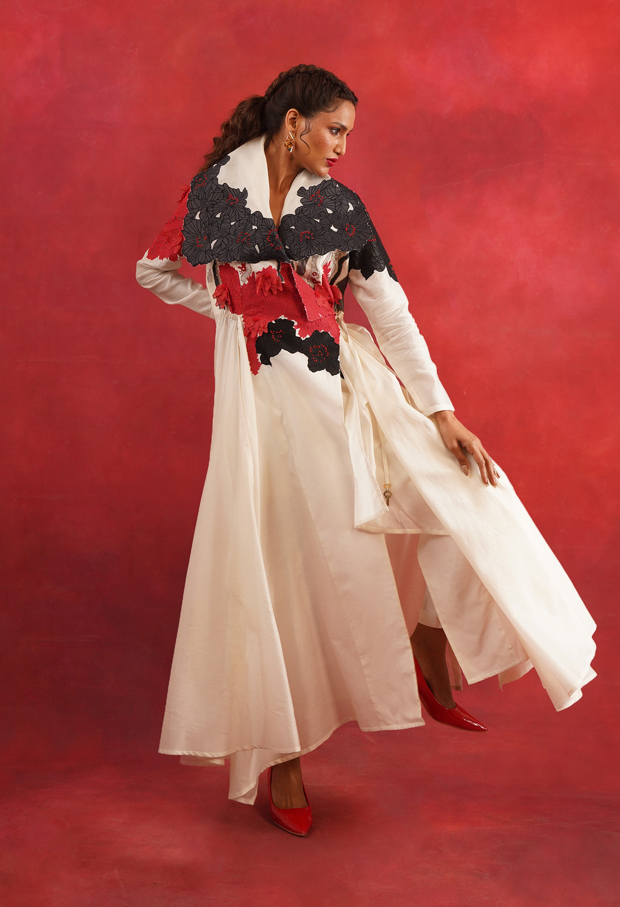 DRAPED COLLAR ANGRAKHA WITH PANTS