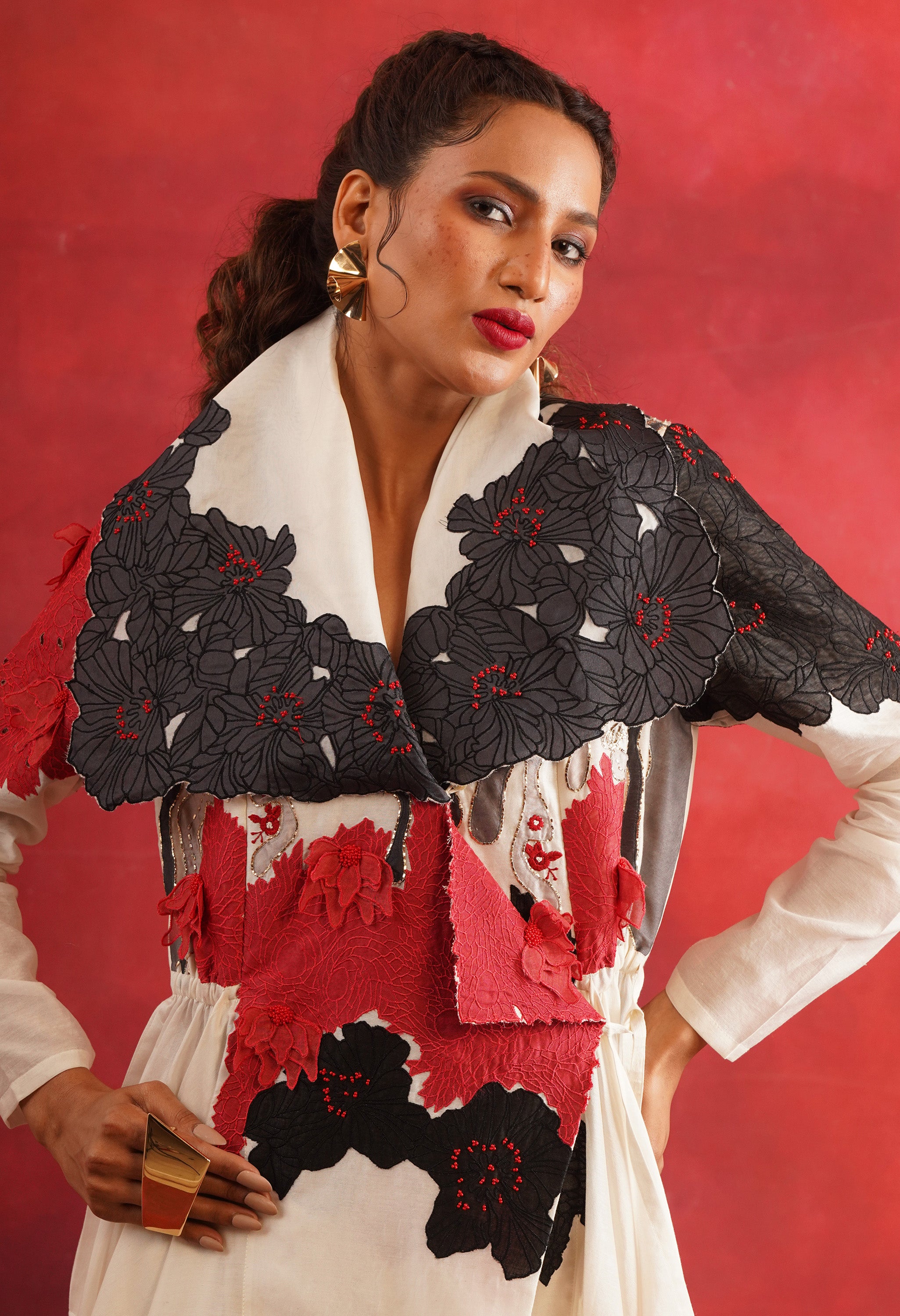 DRAPED COLLAR ANGRAKHA WITH PANTS