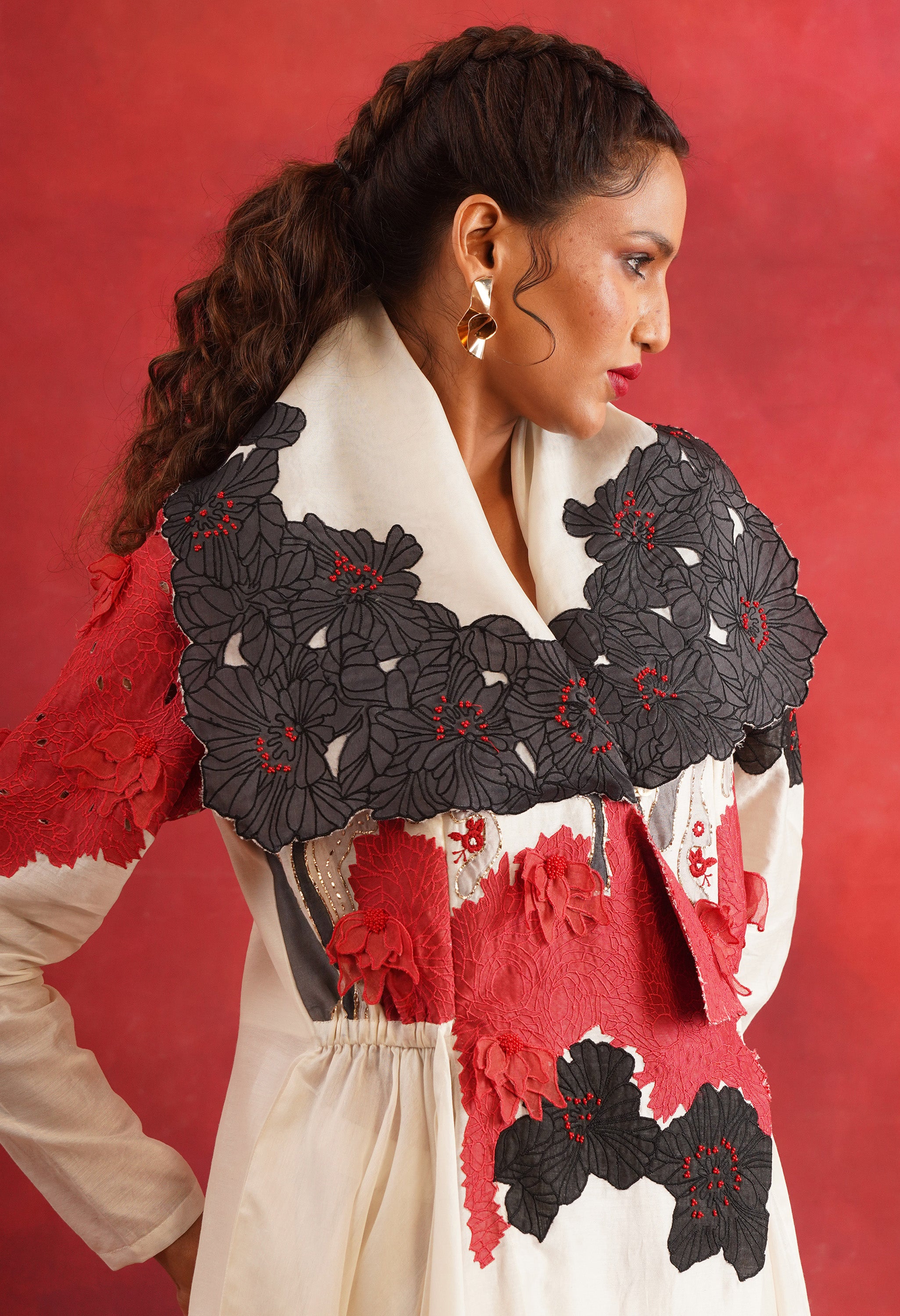 DRAPED COLLAR ANGRAKHA WITH PANTS