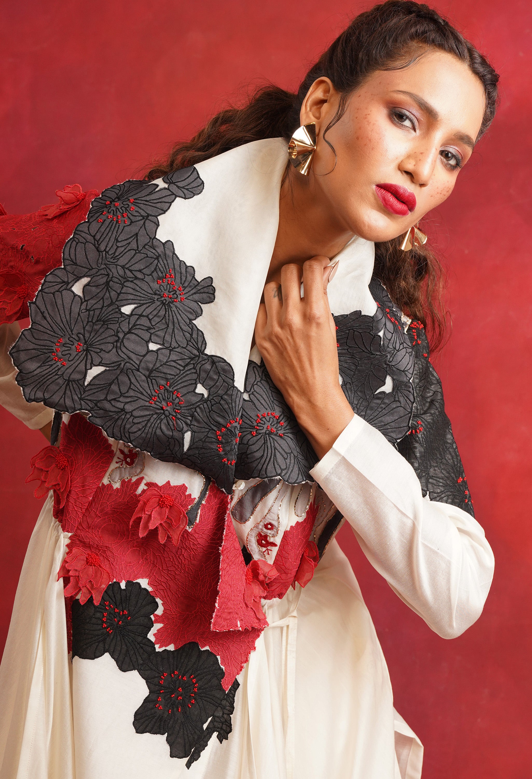 DRAPED COLLAR ANGRAKHA WITH PANTS