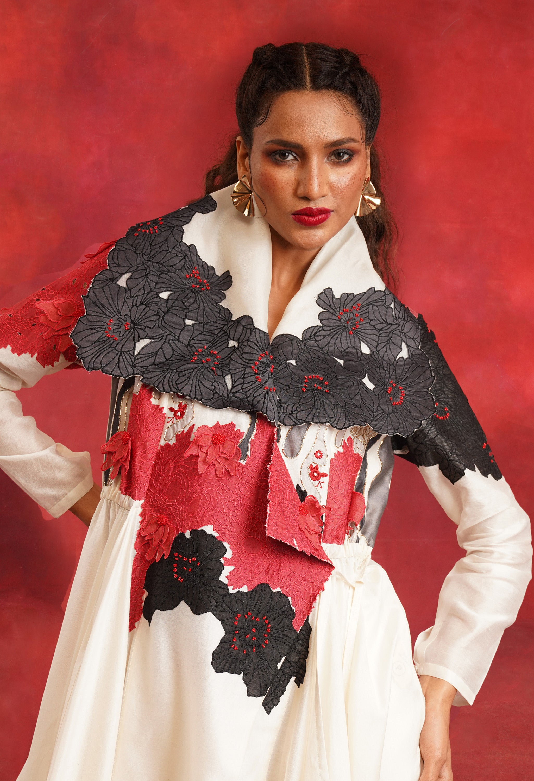 DRAPED COLLAR ANGRAKHA WITH PANTS