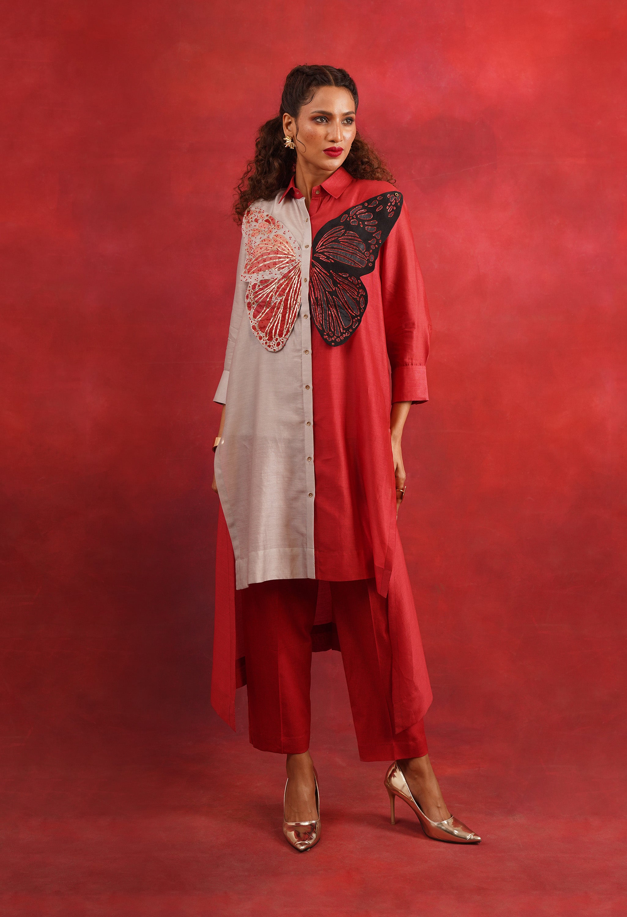 BUTTERFLY EMB COLOR BLOCKED CO ORD SET