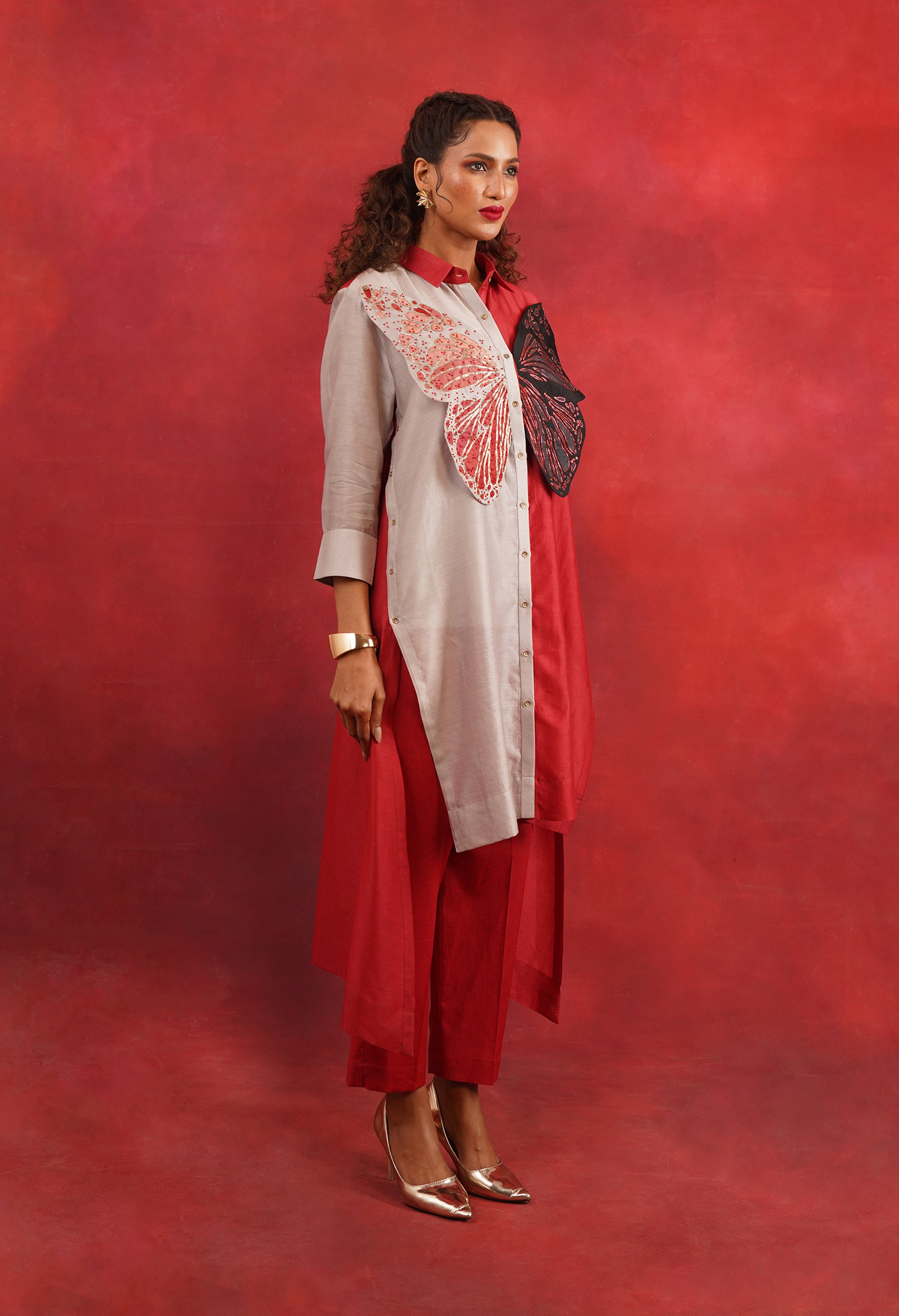 BUTTERFLY EMB COLOR BLOCKED CO ORD SET