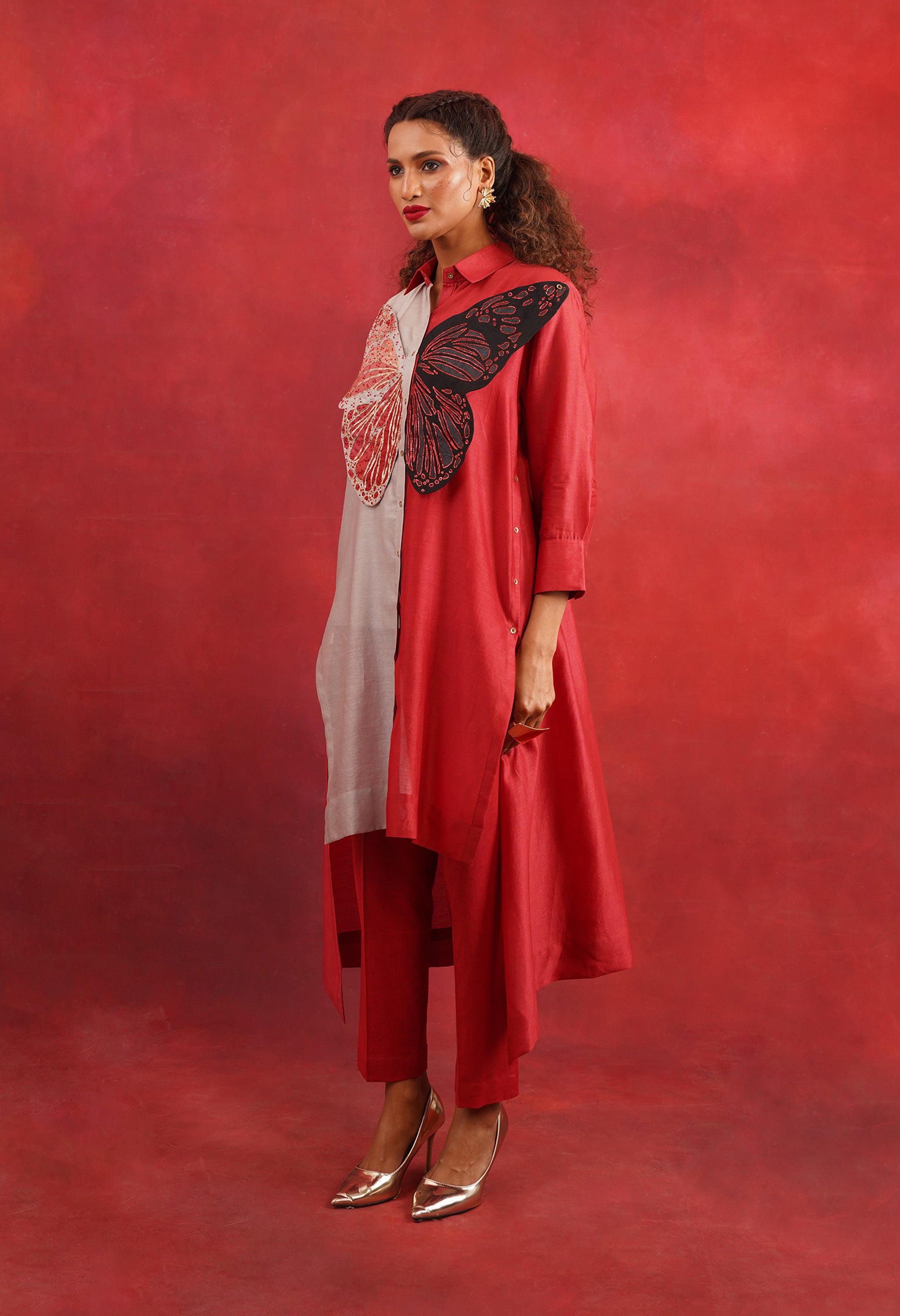 BUTTERFLY EMB COLOR BLOCKED CO ORD SET