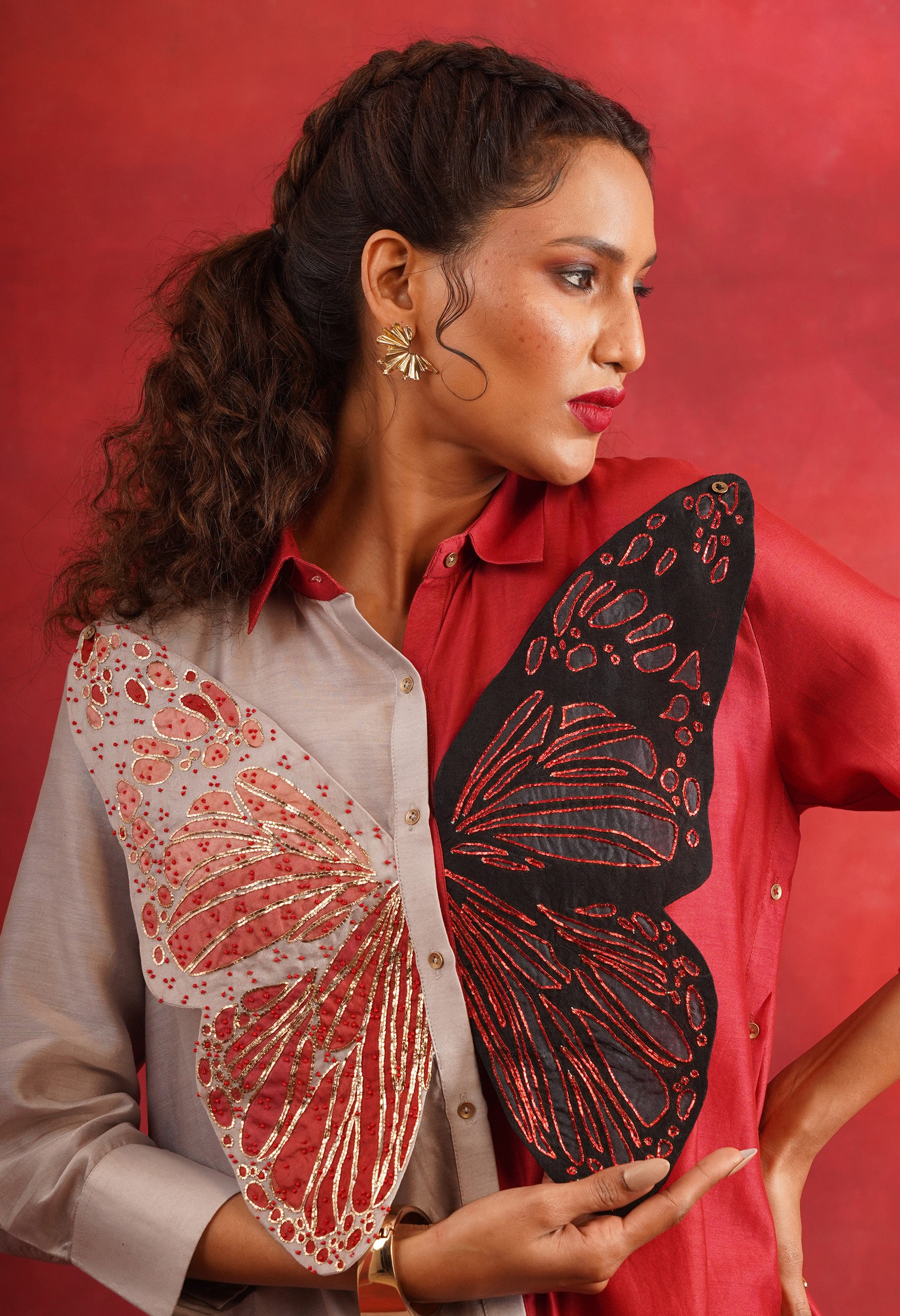 BUTTERFLY EMB COLOR BLOCKED CO ORD SET