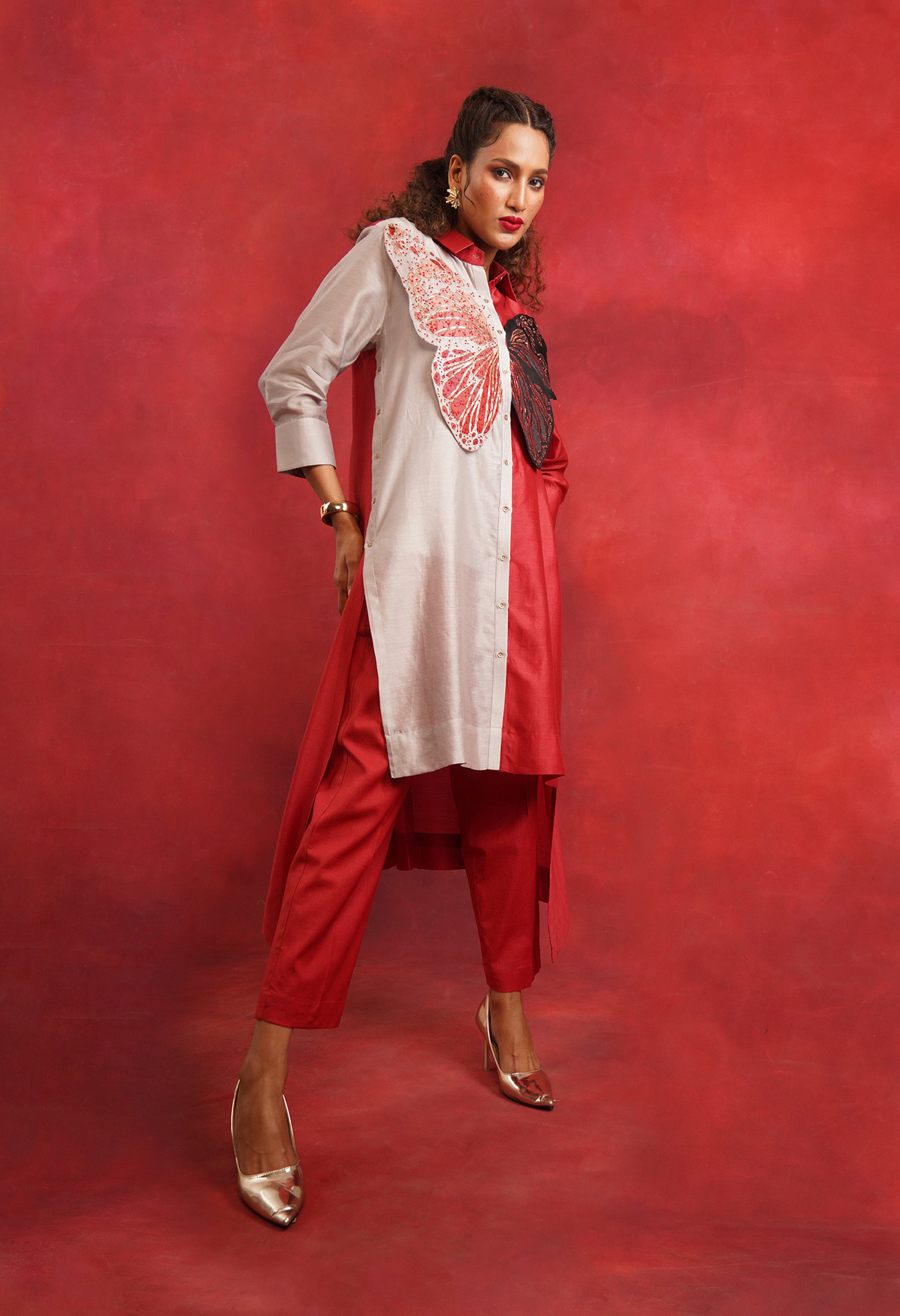 BUTTERFLY EMB COLOR BLOCKED CO ORD SET