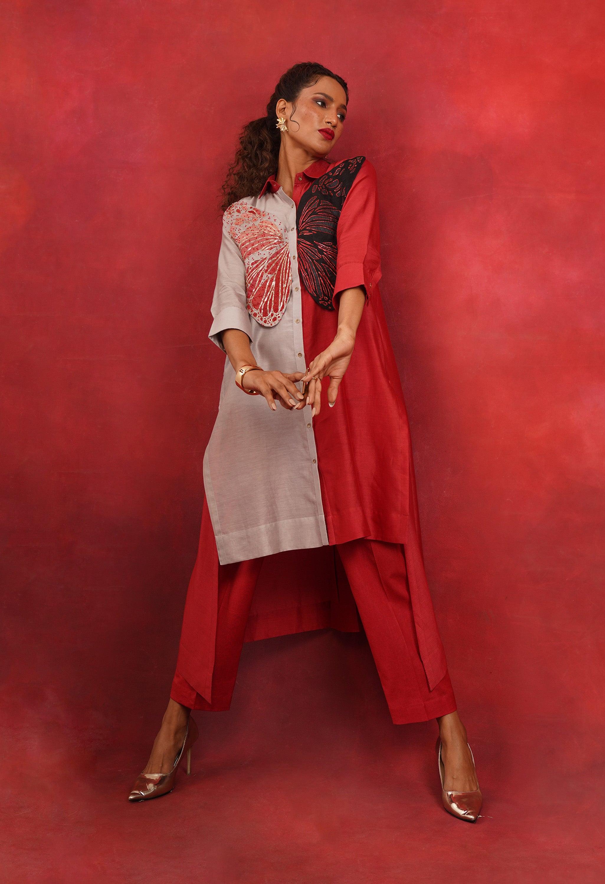 BUTTERFLY EMB COLOR BLOCKED CO ORD SET