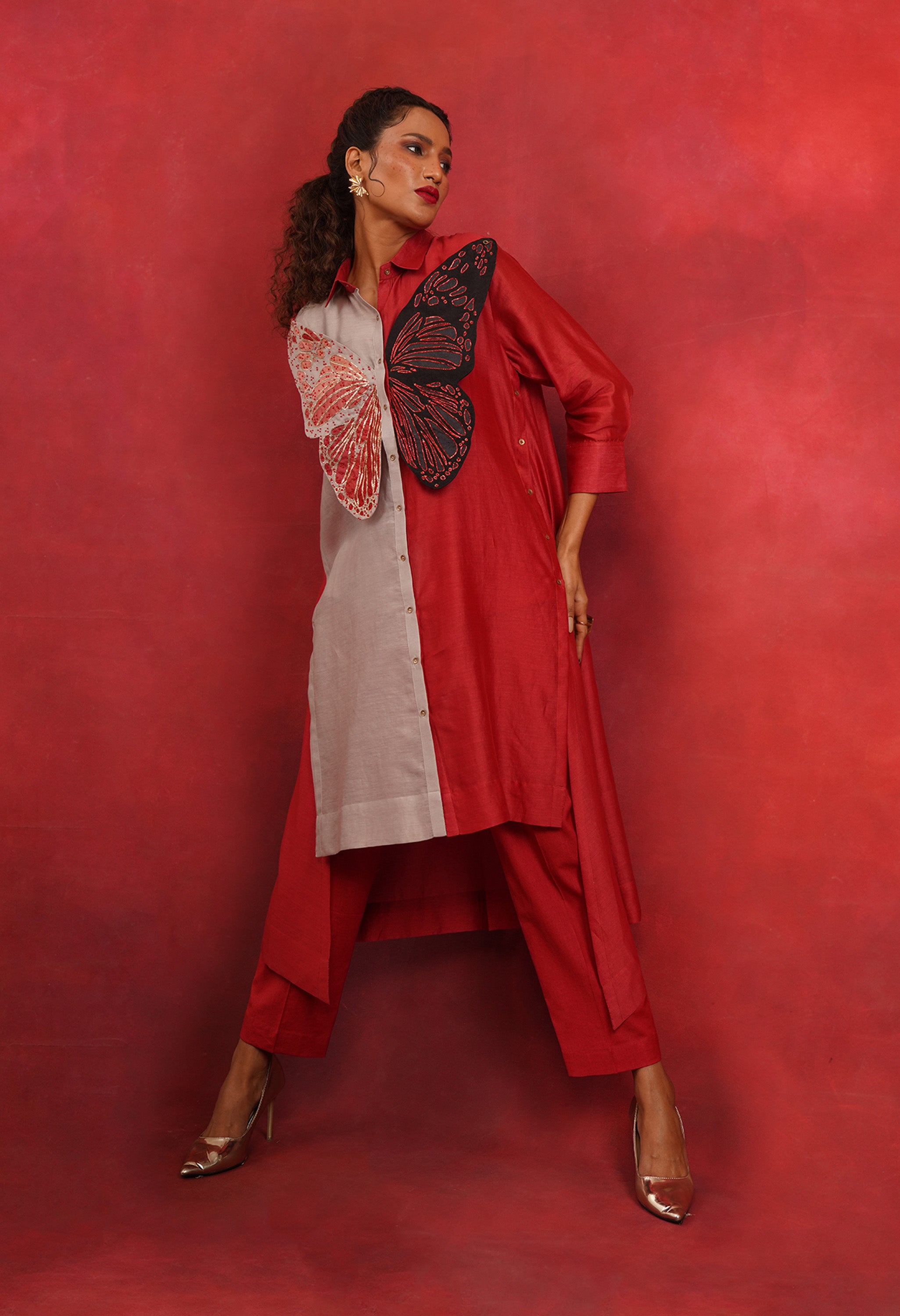 BUTTERFLY EMB COLOR BLOCKED CO ORD SET