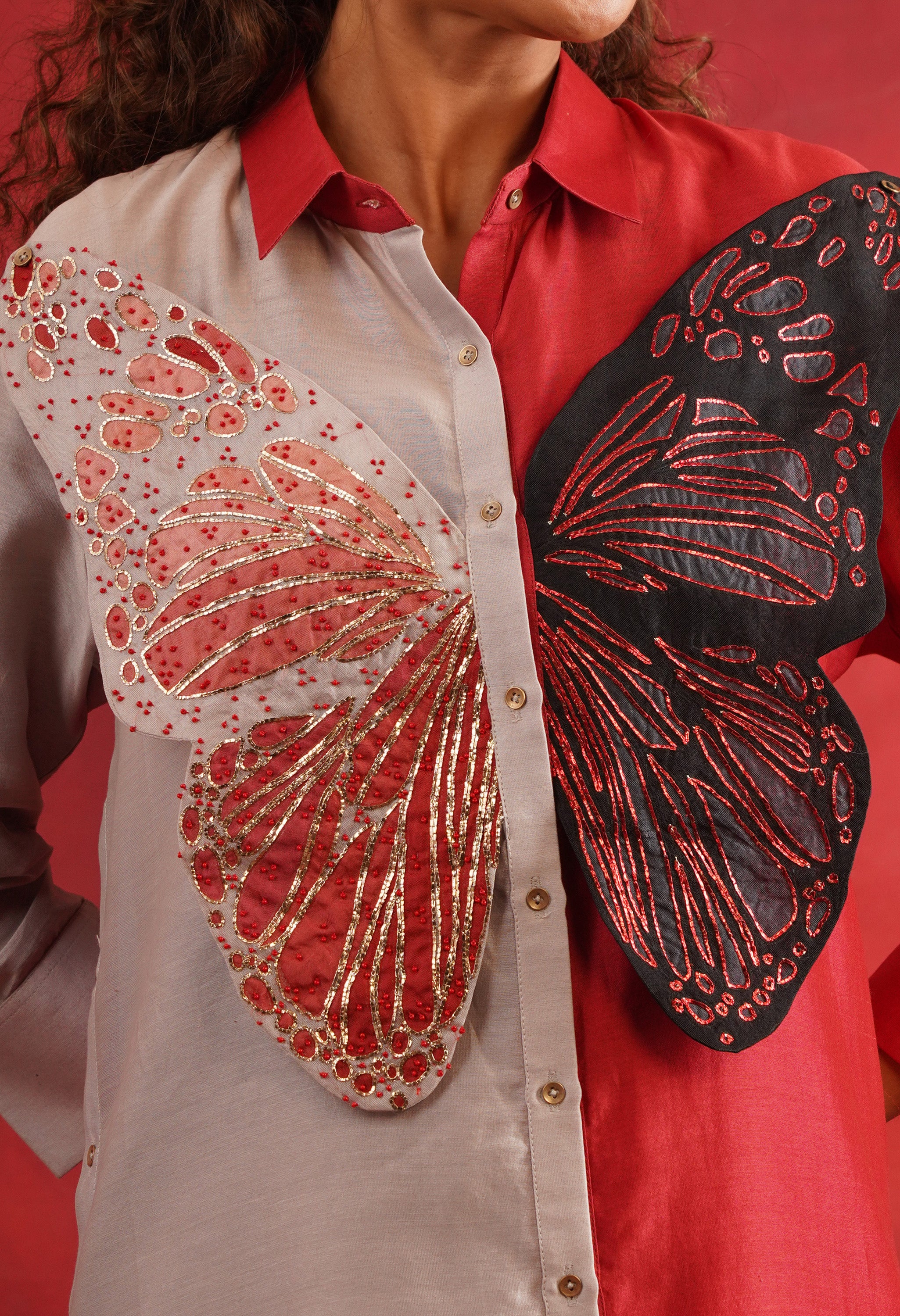 BUTTERFLY EMB COLOR BLOCKED CO ORD SET