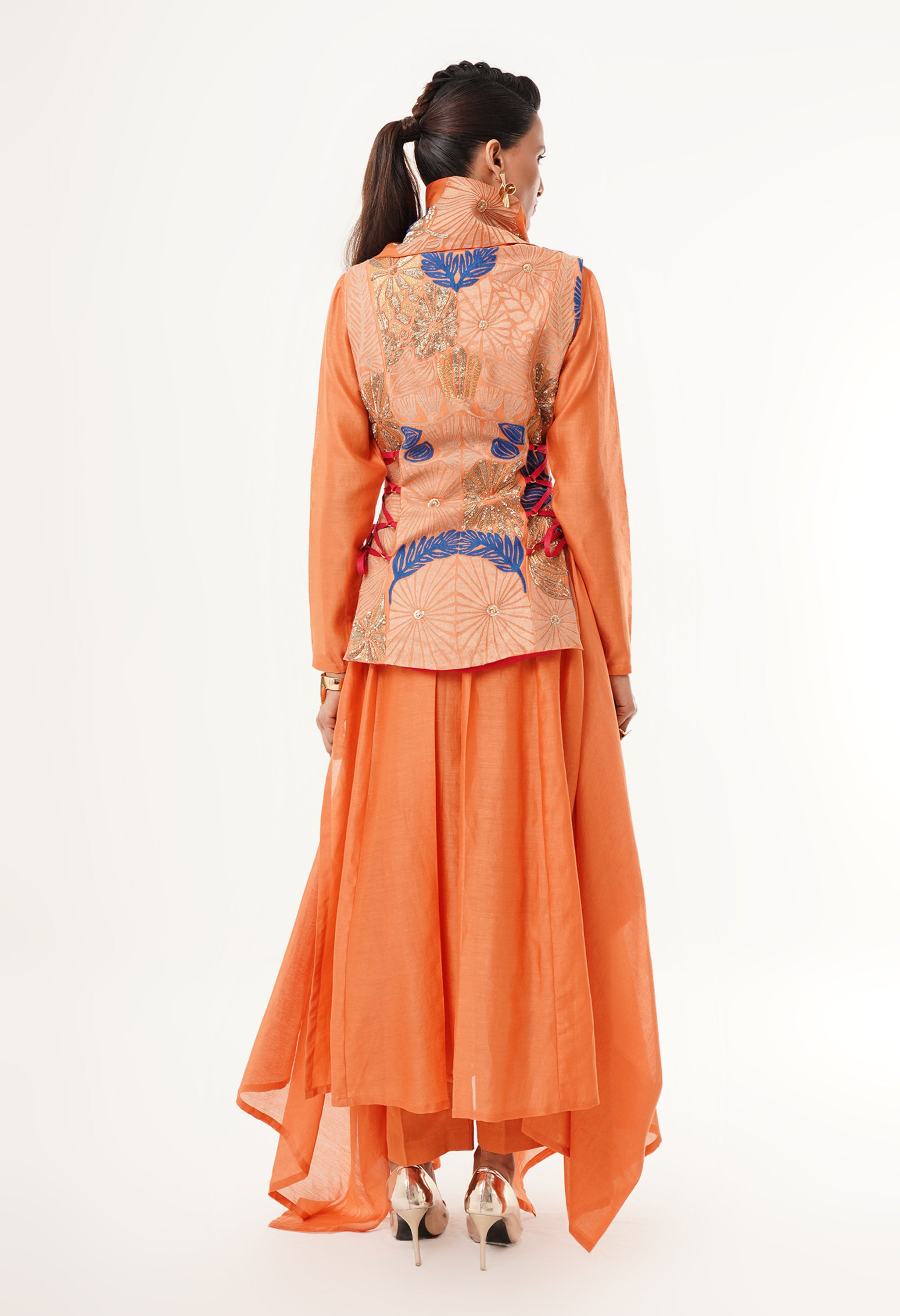 DRAPED COLLAR JACKET WITH KURTA