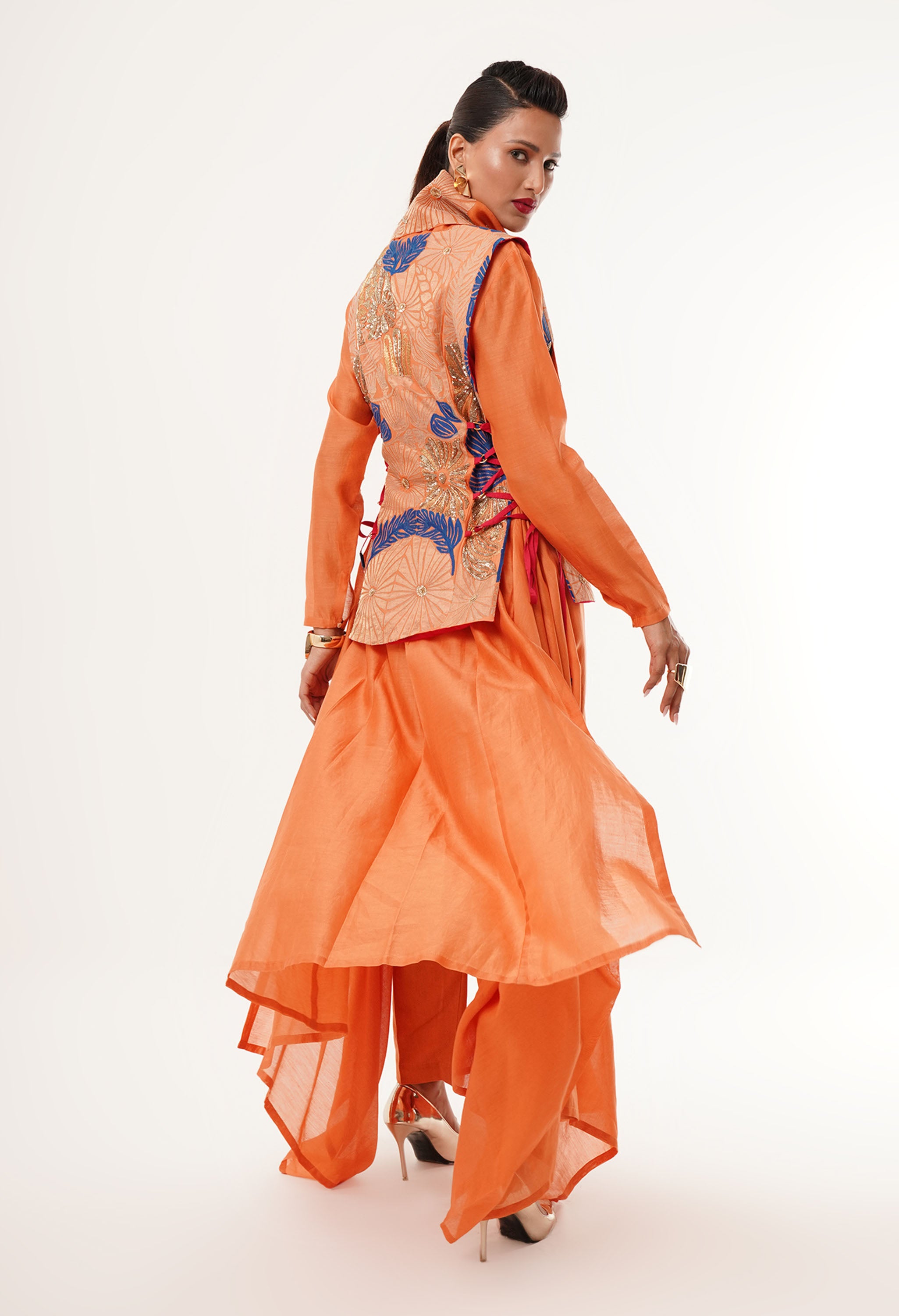 DRAPED COLLAR JACKET WITH KURTA