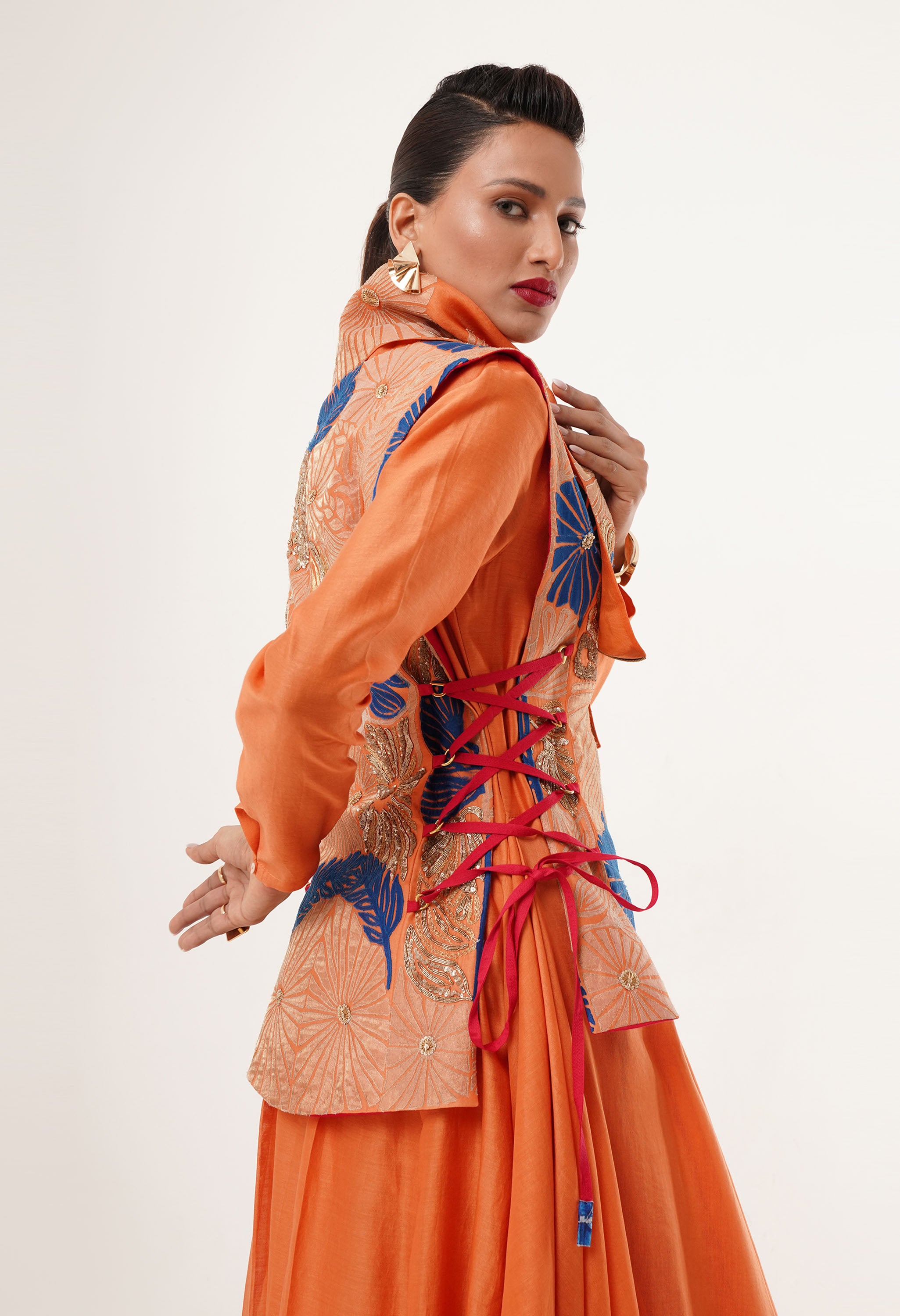 DRAPED COLLAR JACKET WITH KURTA