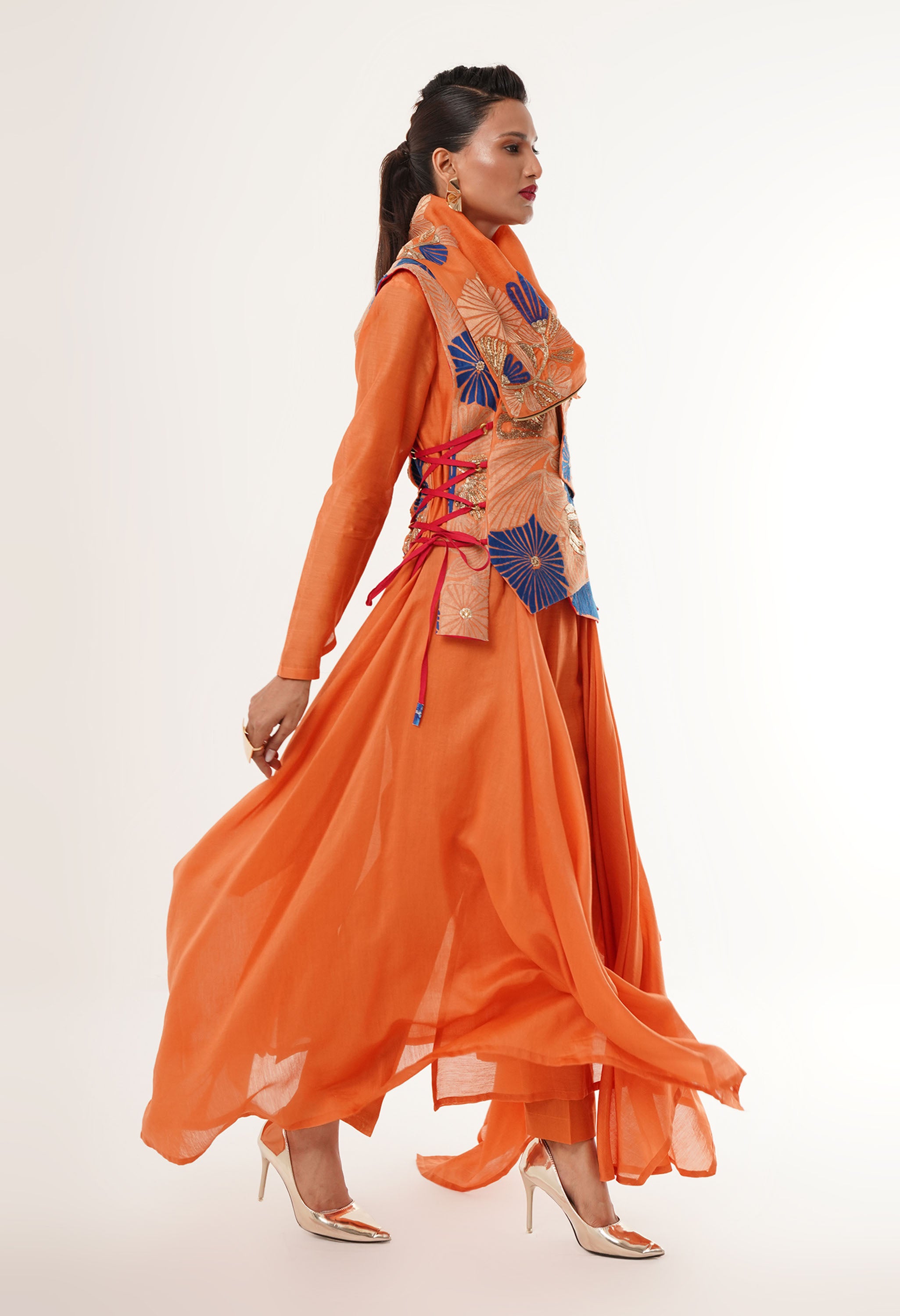 DRAPED COLLAR JACKET WITH KURTA