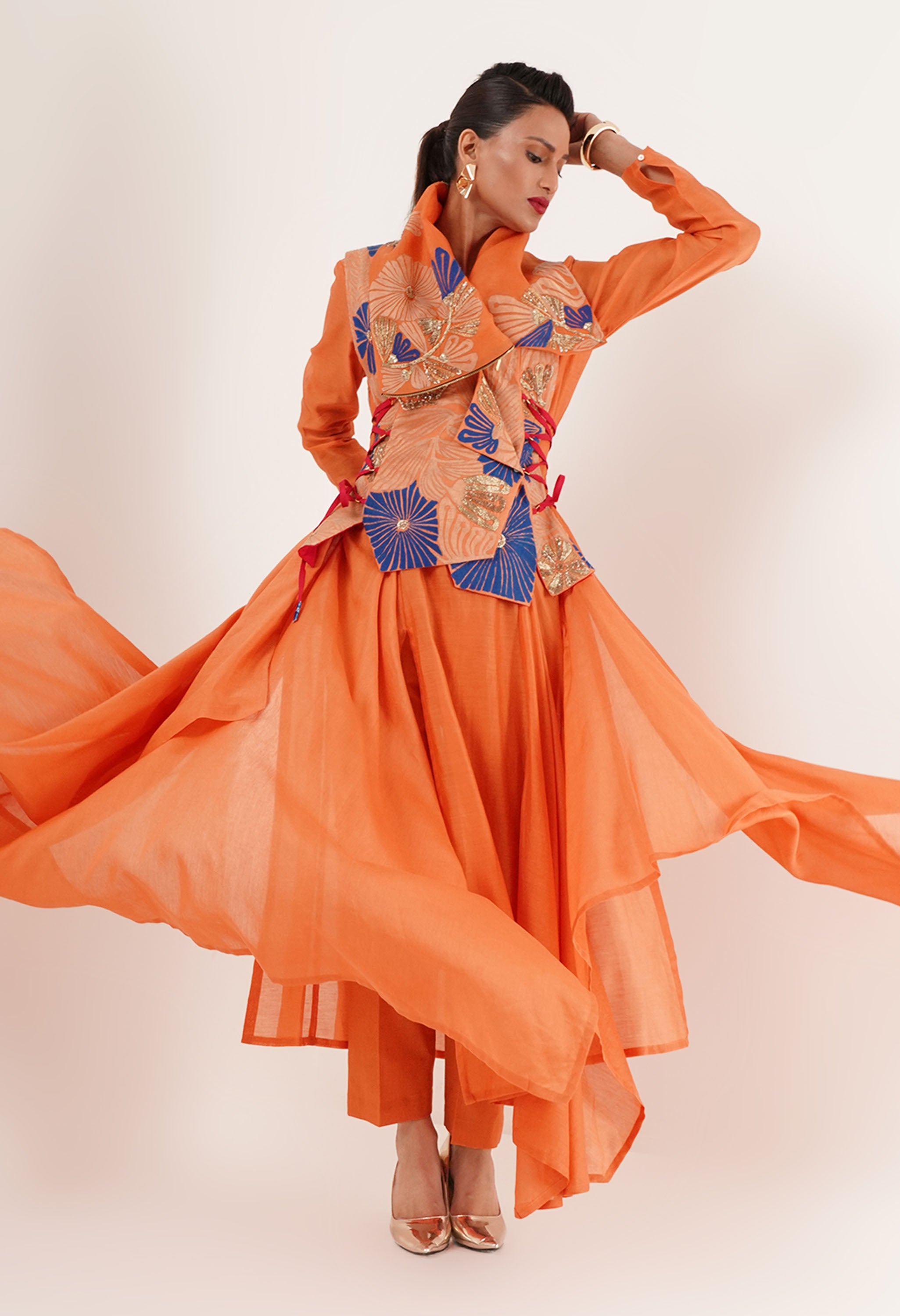 DRAPED COLLAR JACKET WITH KURTA