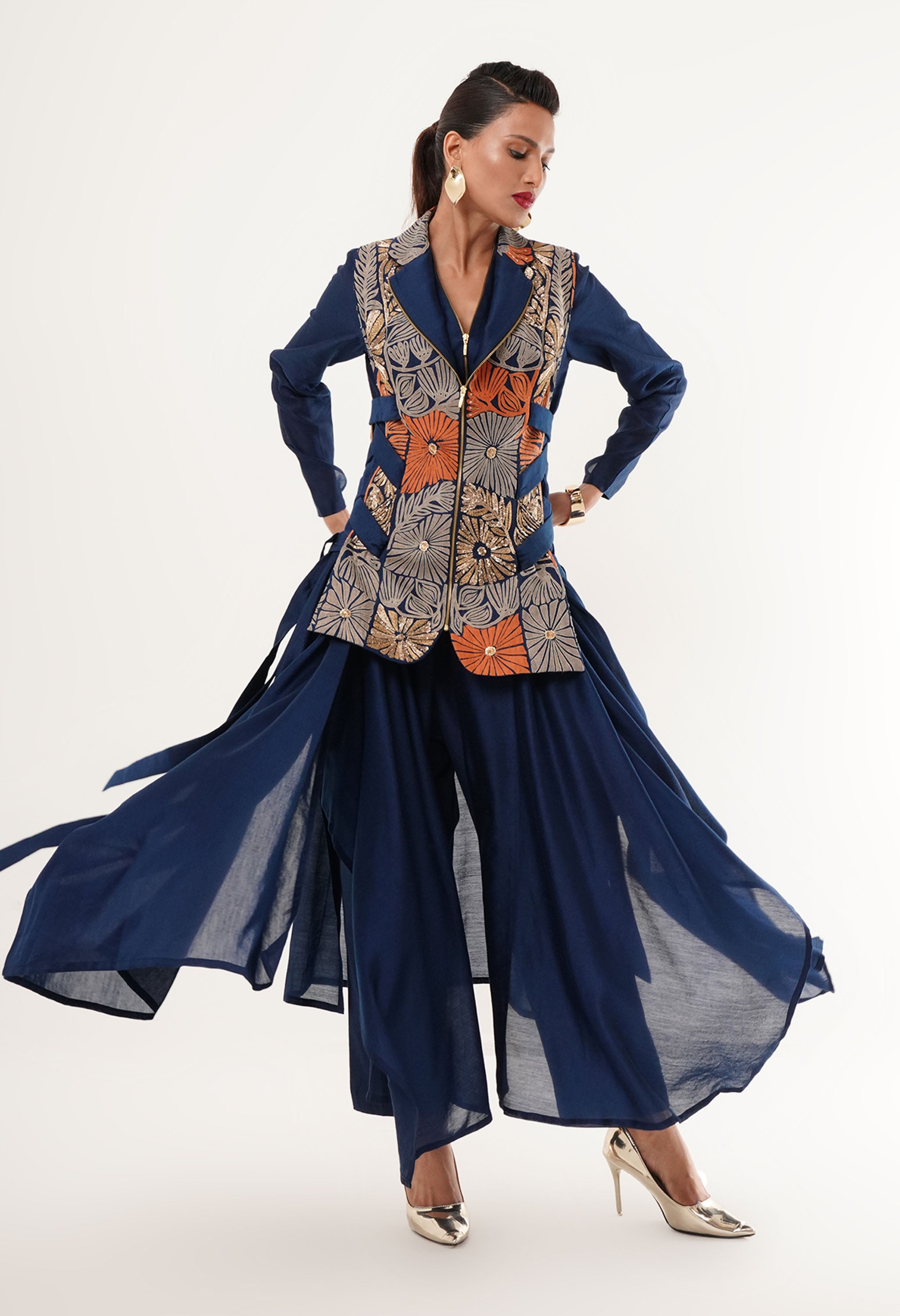 SIDE TIE UP JACKET WITH KURTA