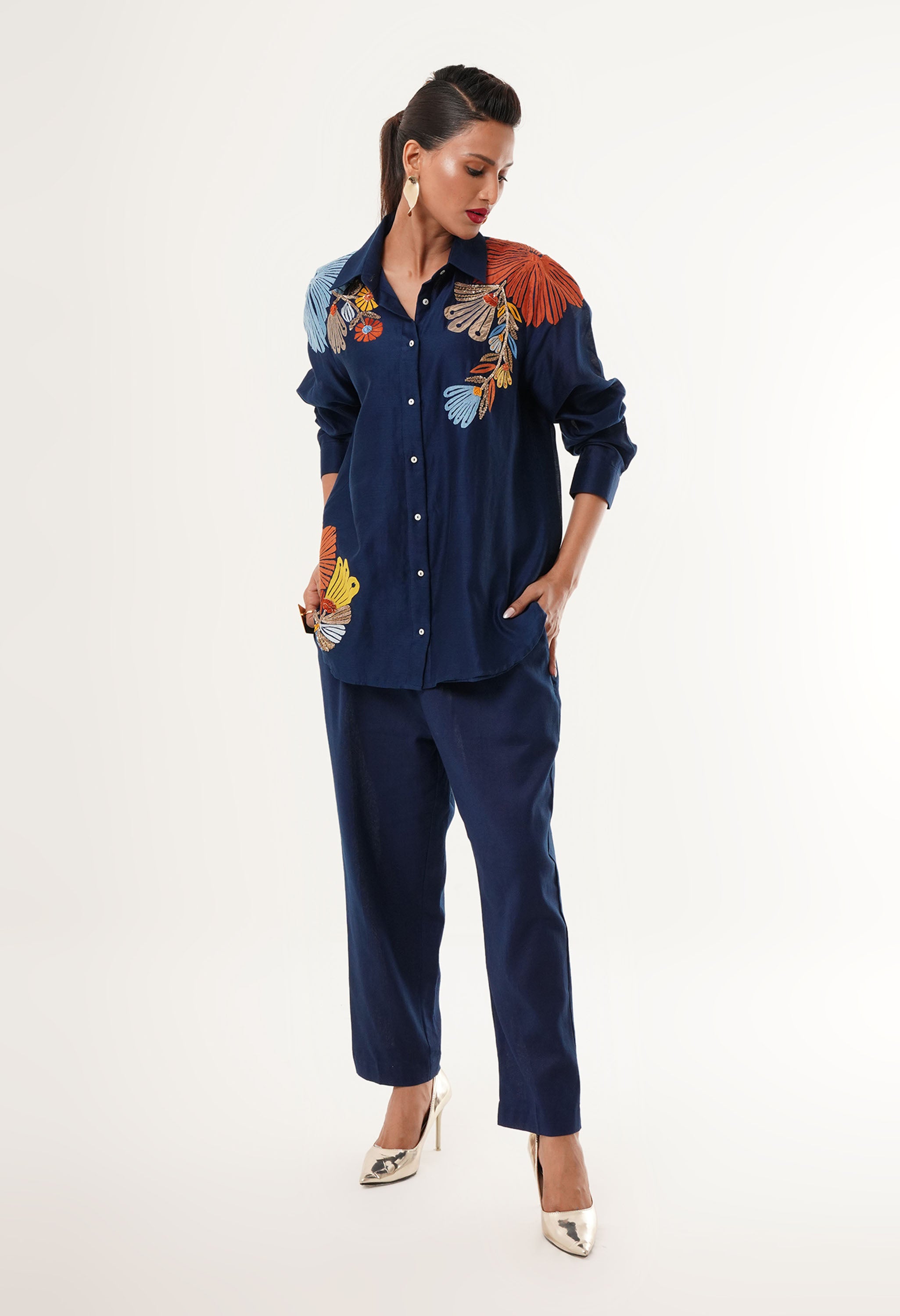 EMBROIDERED SHIRT CO ORD