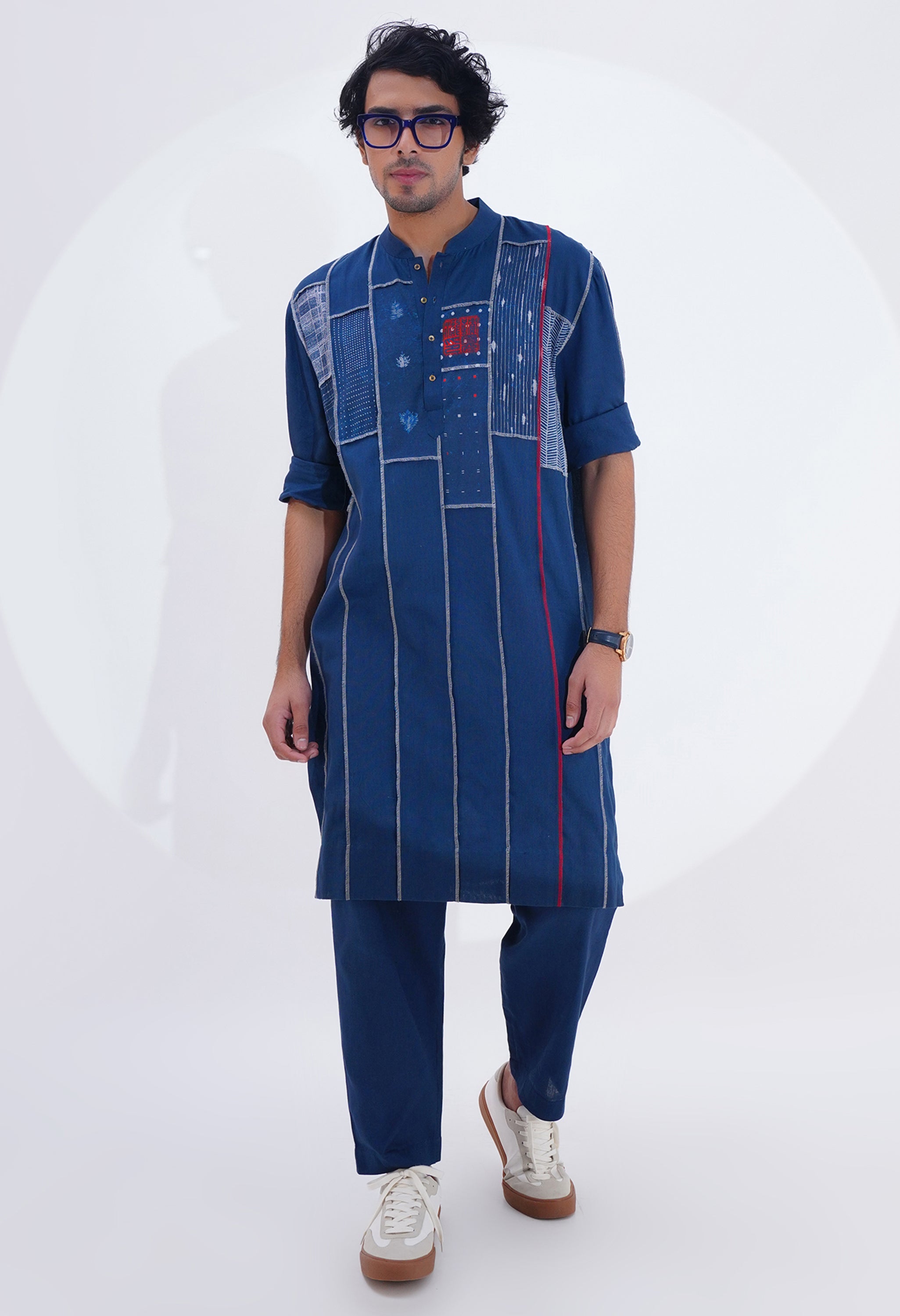 PRINTED PANEL PATCH KURTA WITH PANTS