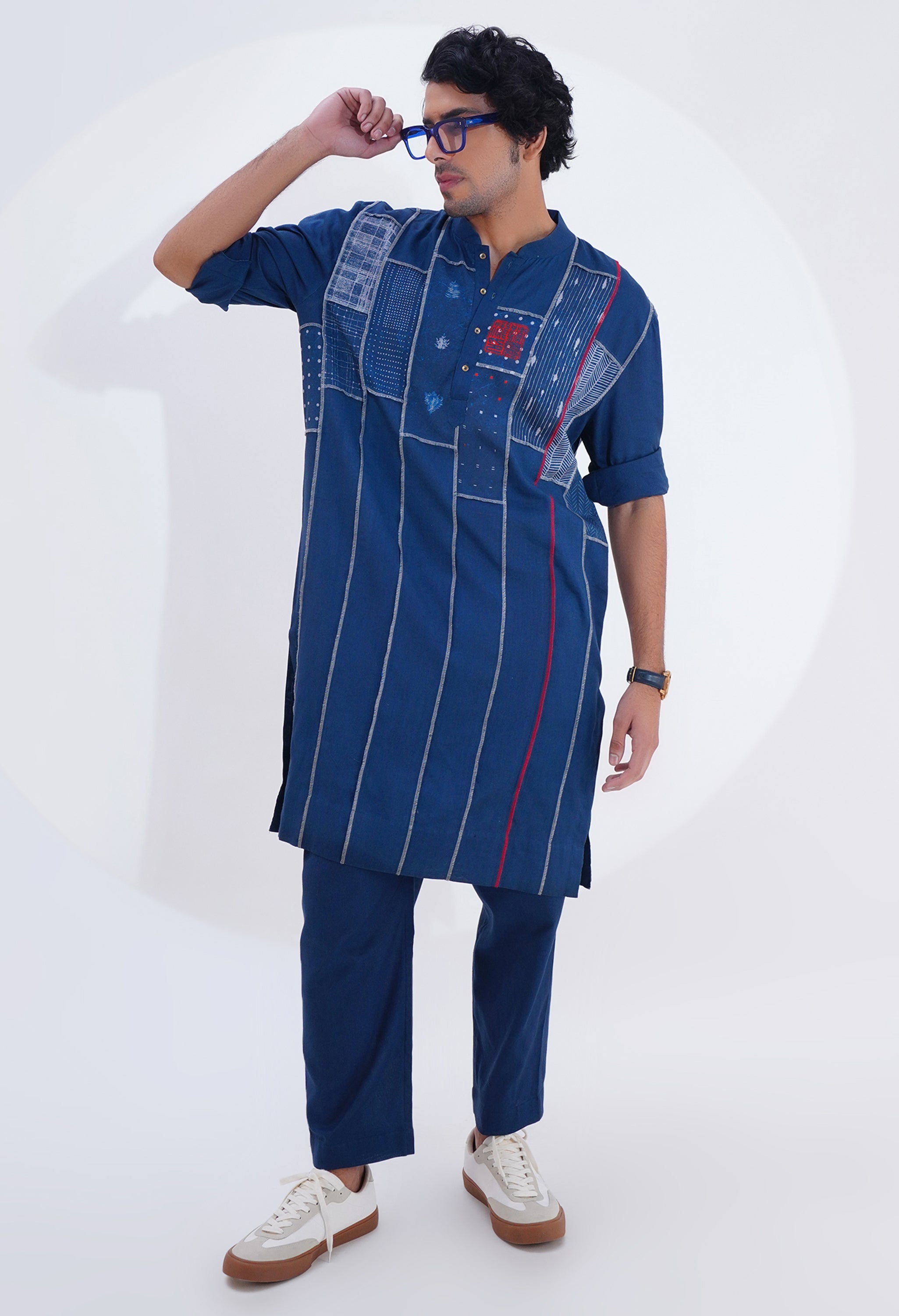 PRINTED PANEL PATCH KURTA WITH PANTS