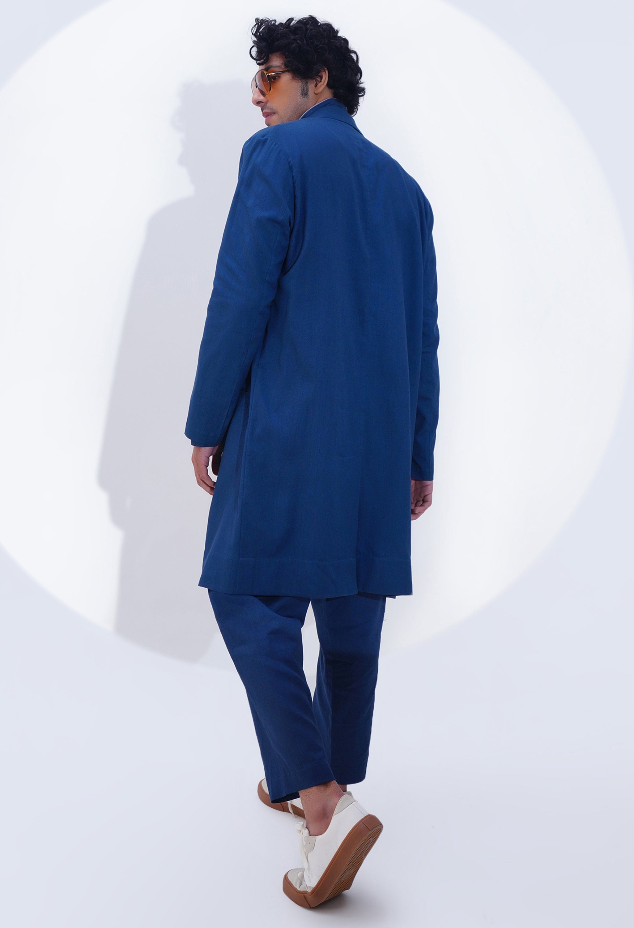 PLAIN LAPEL LONG JACKET WITH POJAGI PATCH WORK DETAILING