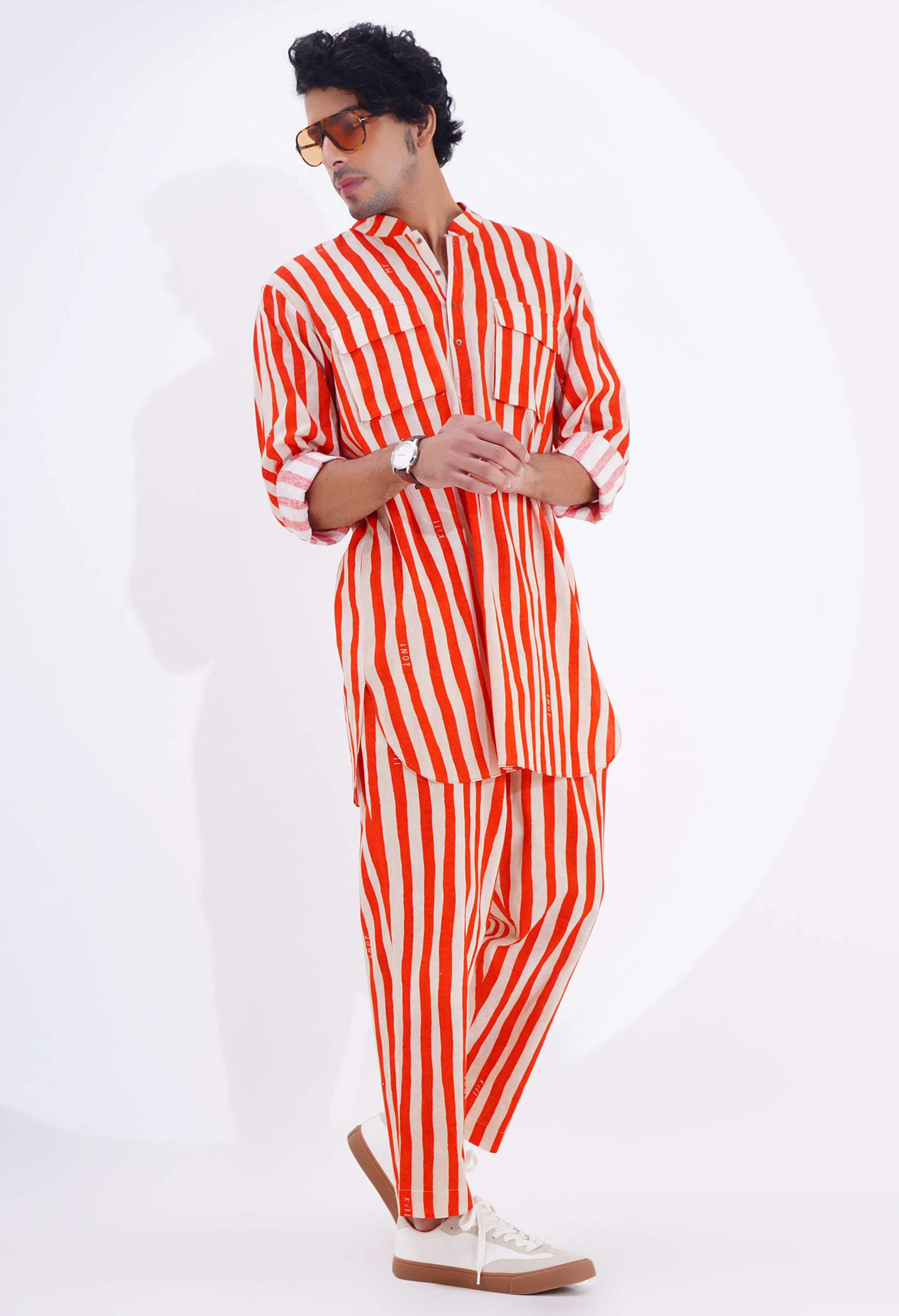 STRIPED PRINTED KURTA WITH PANTS