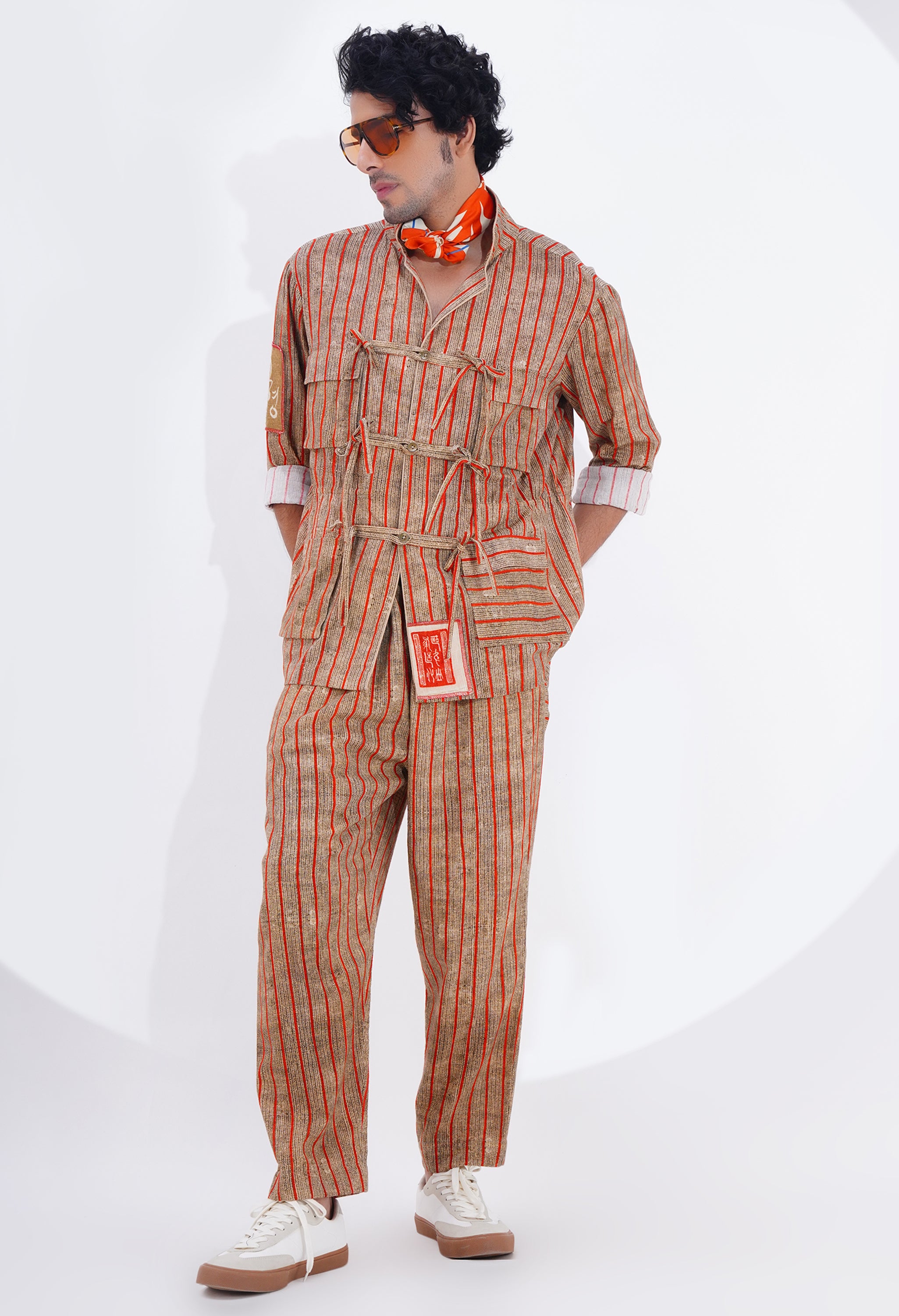 STRIPED PRINTED CO ORD SET WITH TIE UP DETAILING