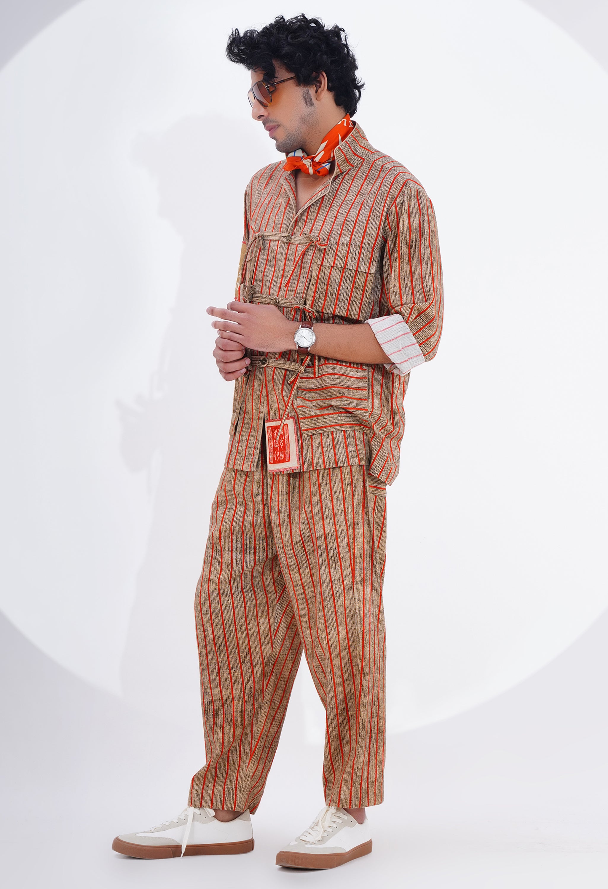 STRIPED PRINTED CO ORD SET WITH TIE UP DETAILING
