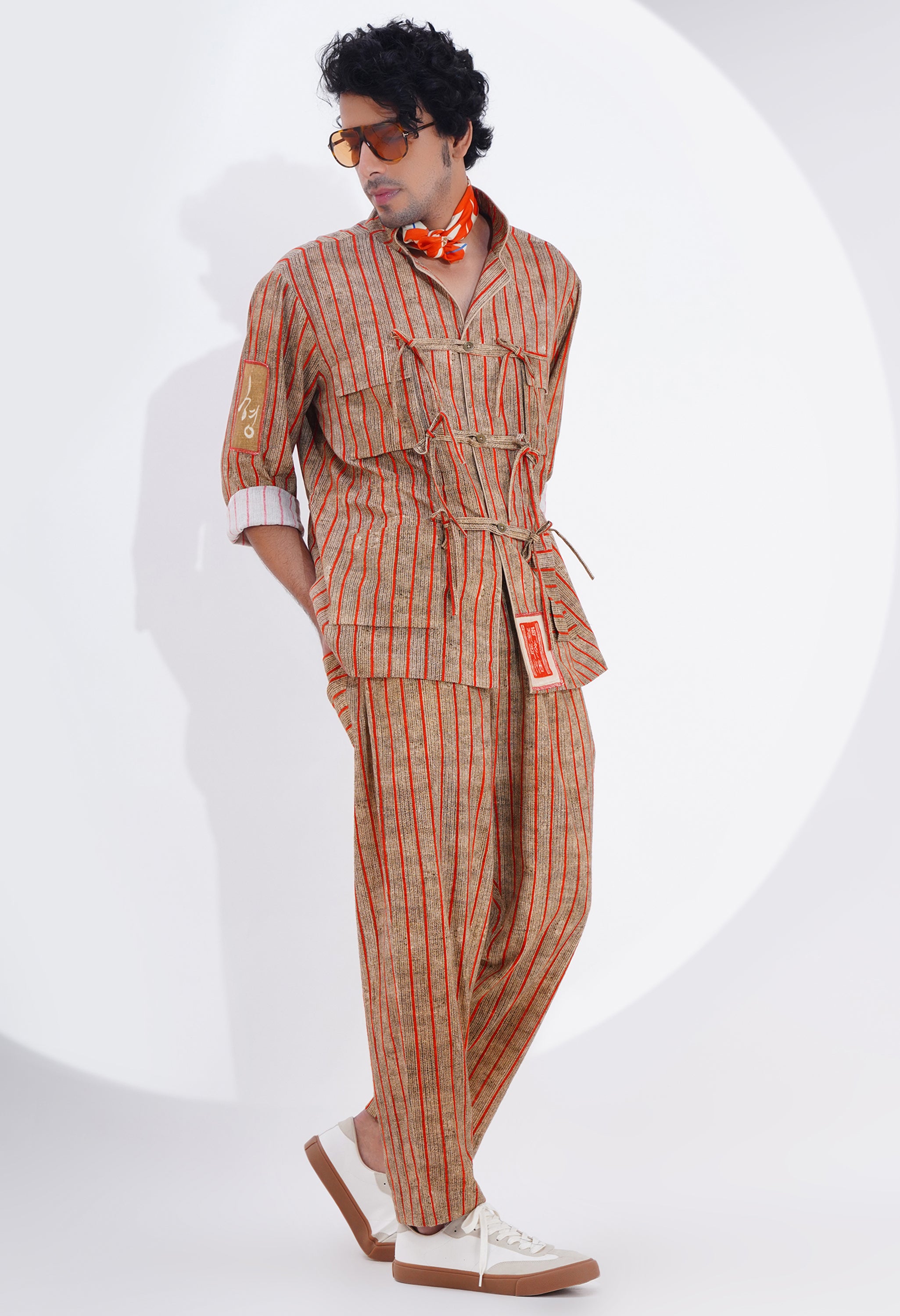 STRIPED PRINTED CO ORD SET WITH TIE UP DETAILING