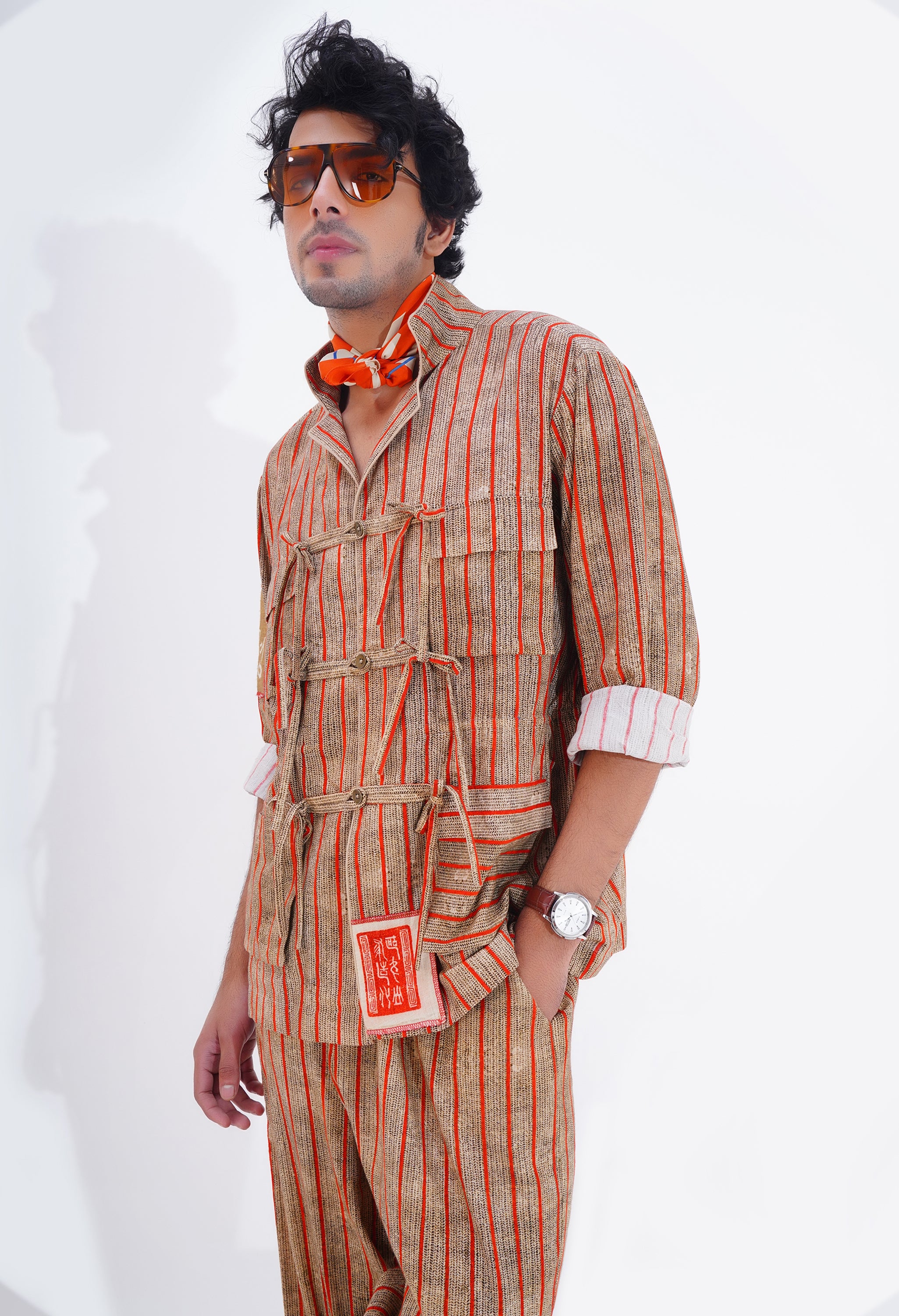 STRIPED PRINTED CO ORD SET WITH TIE UP DETAILING