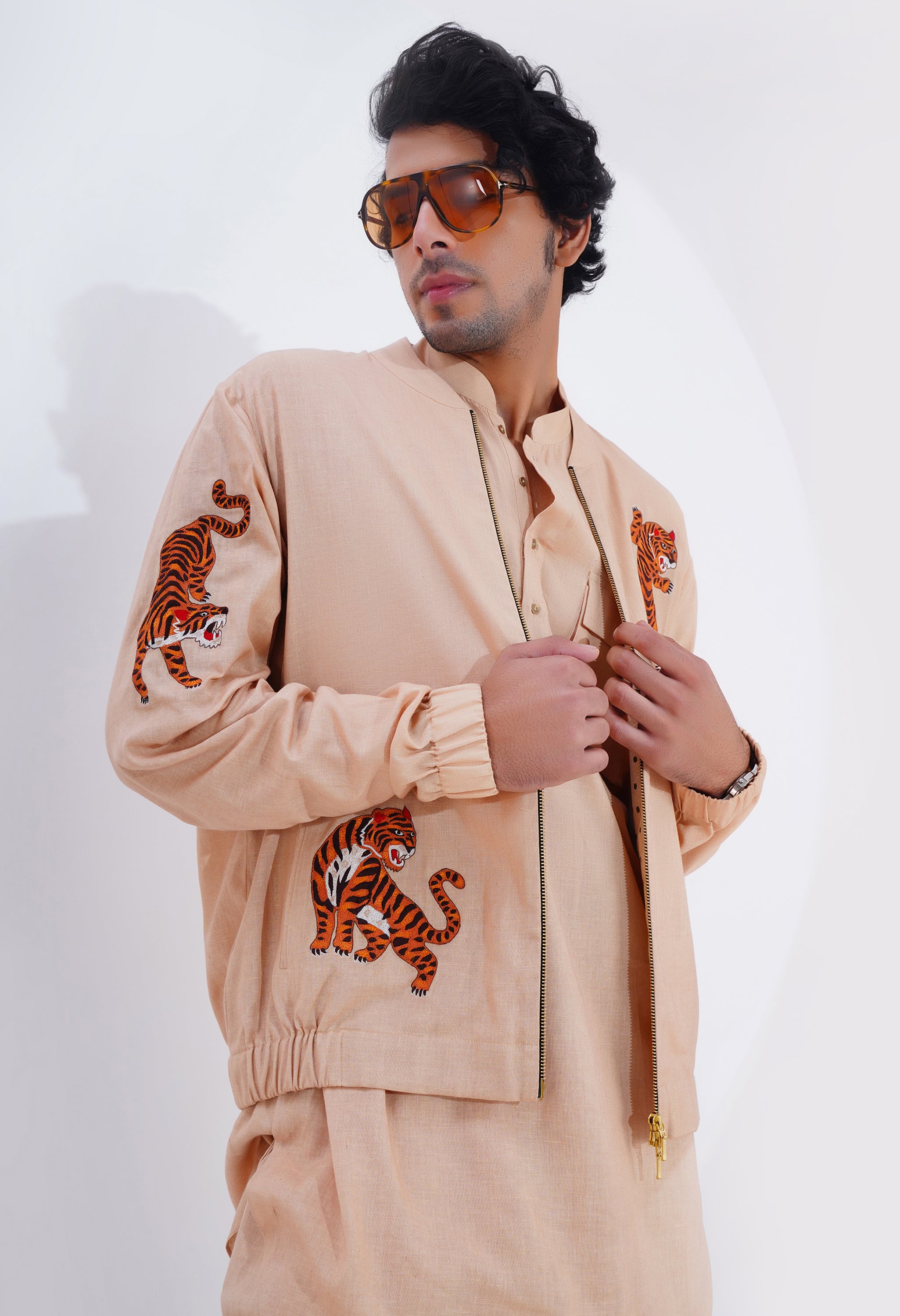 TIGER EMBROIDERED BOMBER JACKET