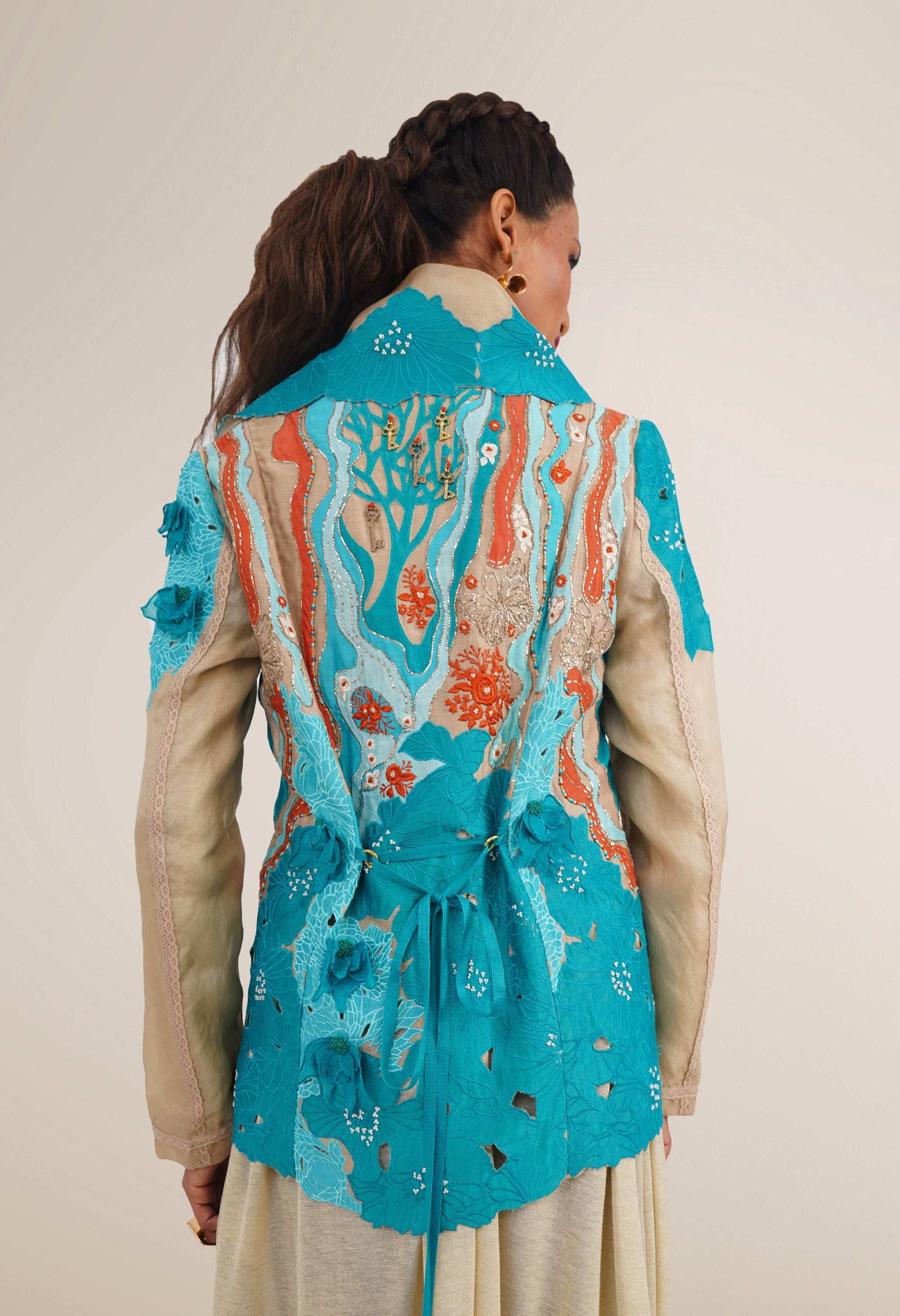 DRAPED COLLAR JACKET + DRAPED JERSY SKIRT