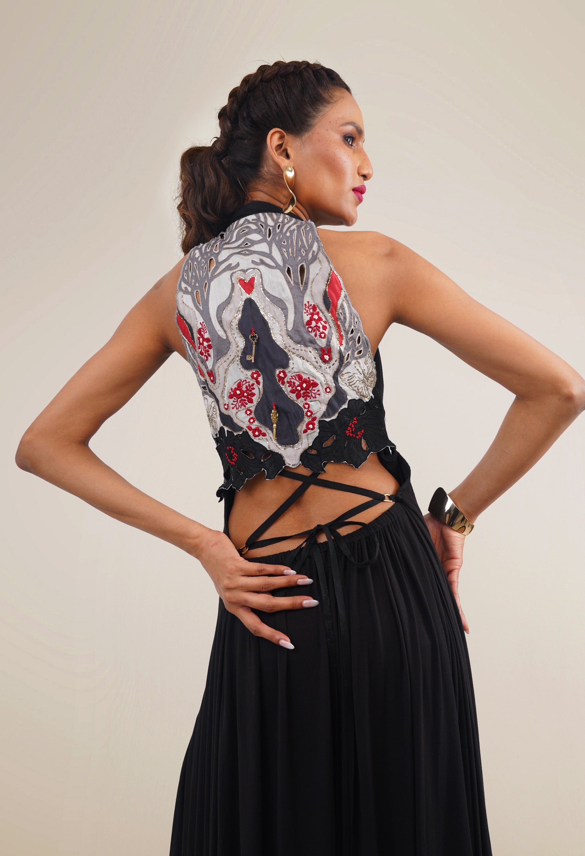 DRAPED LUREX JERSEY DRESS WITH EMB BACK