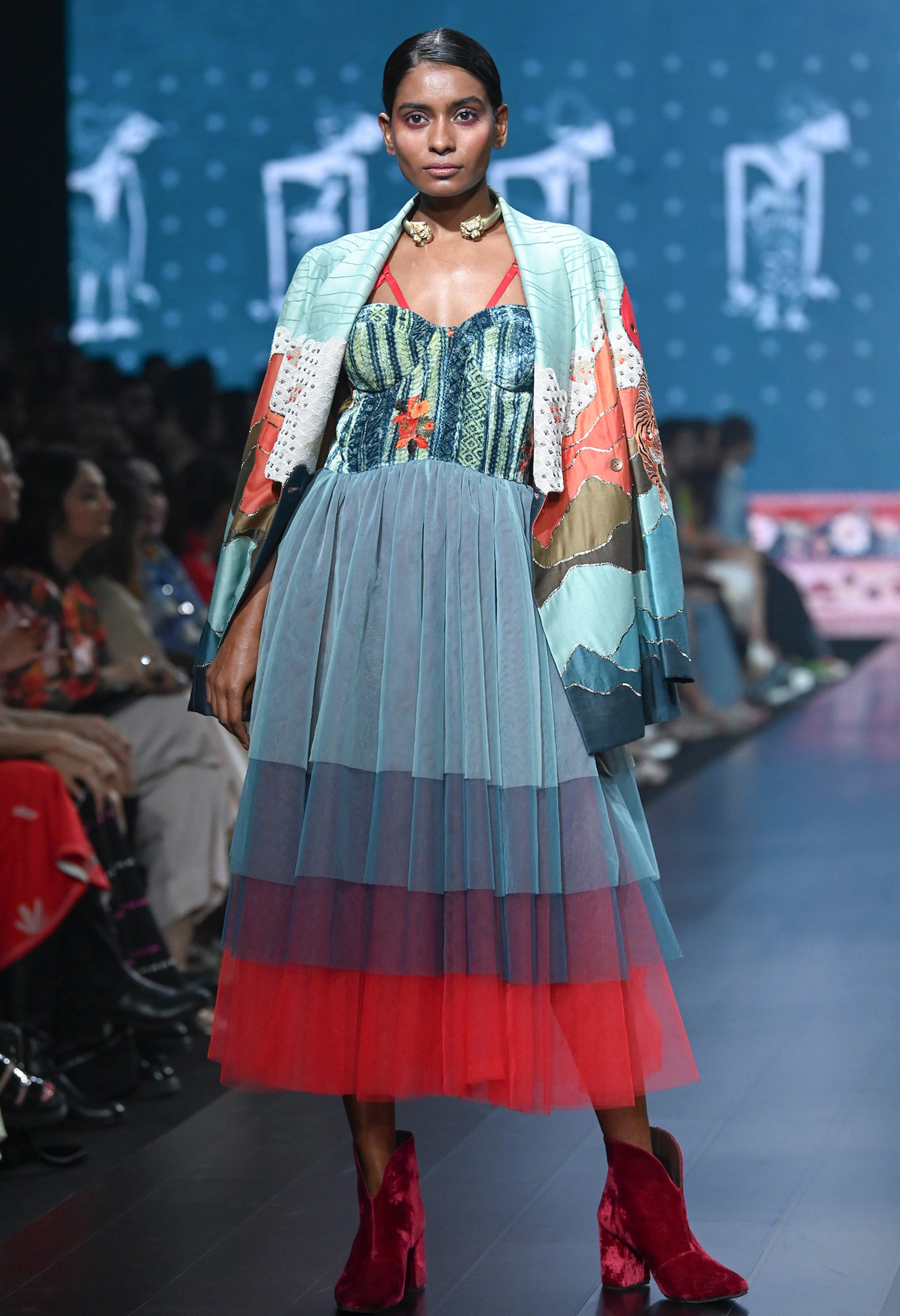 VELVET BUSTIER TULLE DRESS