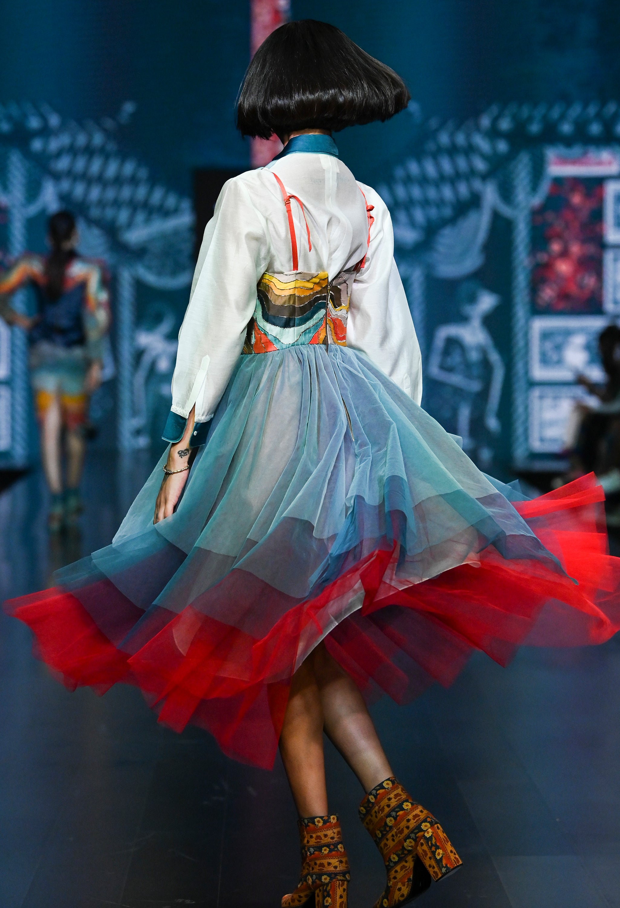 LANDSCAPE EMB BUSTIER TULLE DRESS