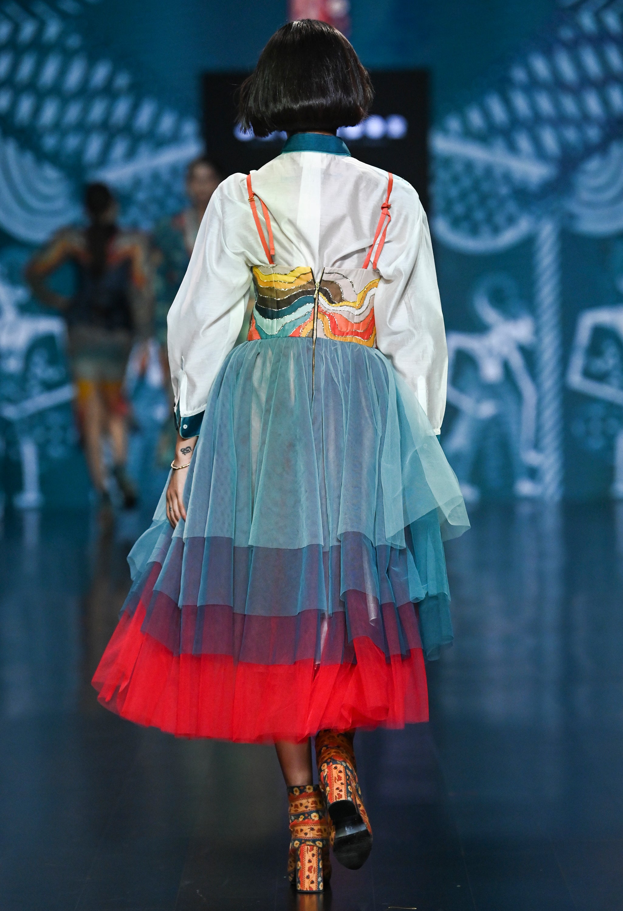 LANDSCAPE EMB BUSTIER TULLE DRESS