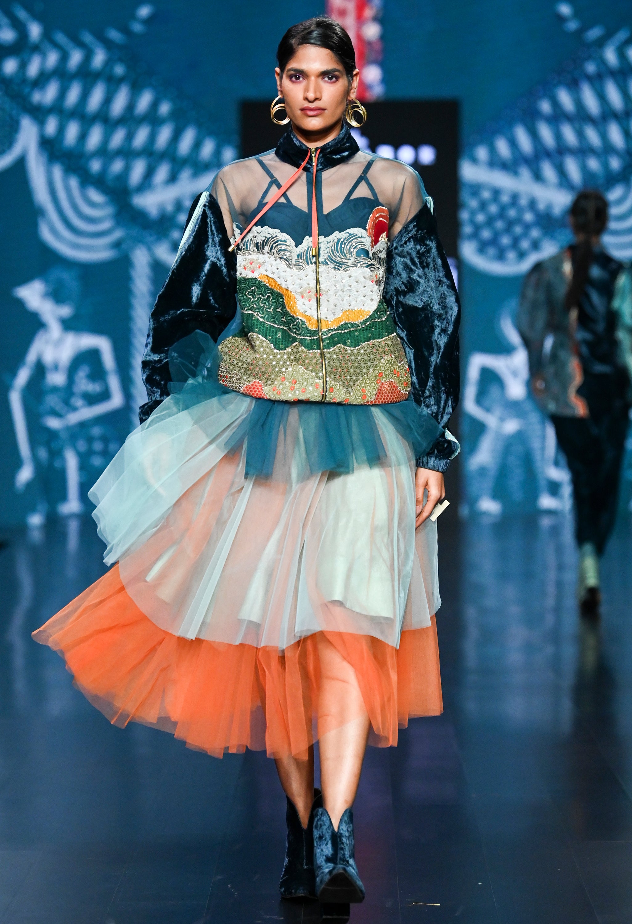 GARUDA EMB NET BOMBER JACKET WITH TULLE SKIRT