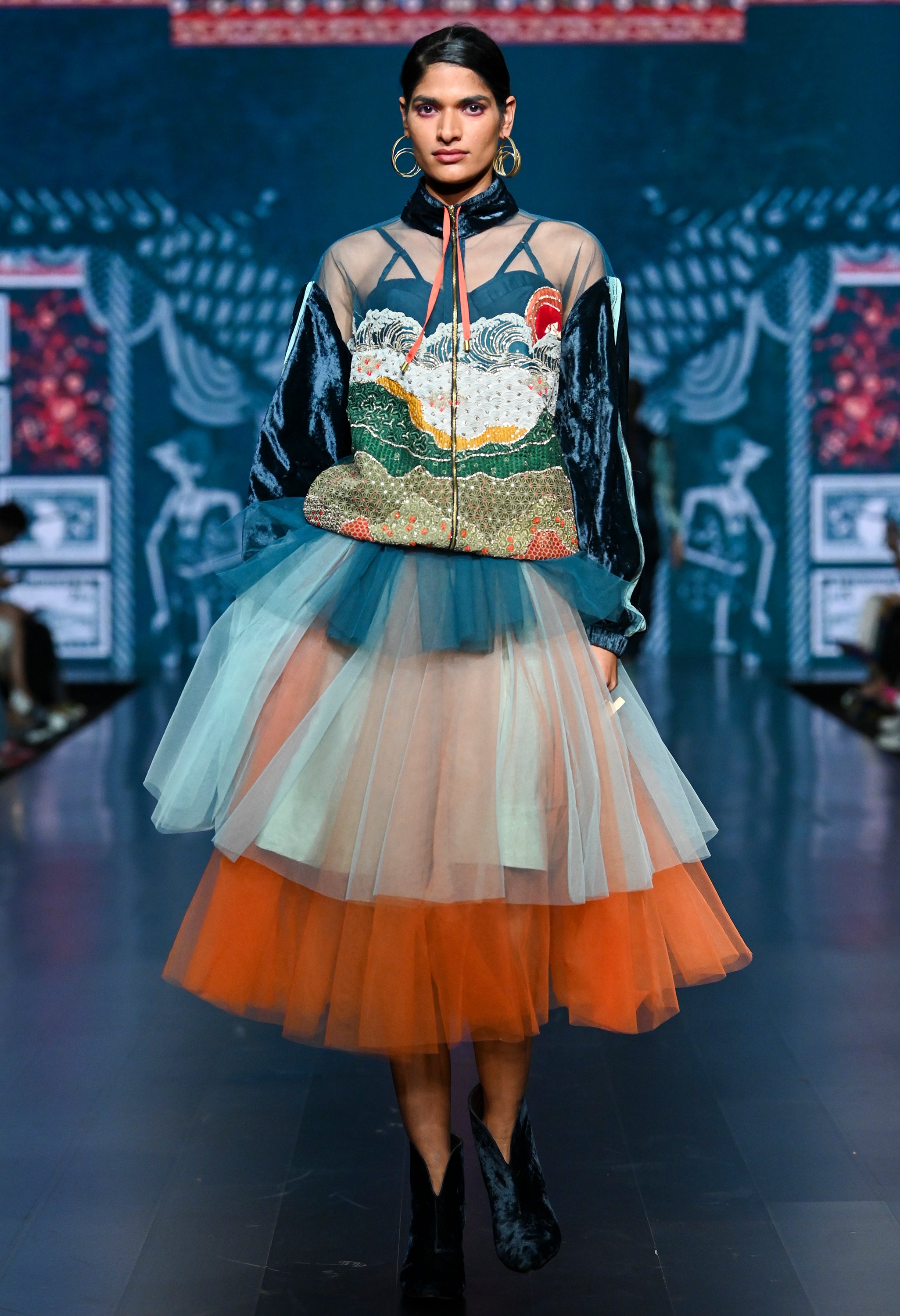 GARUDA EMB NET BOMBER JACKET WITH TULLE SKIRT