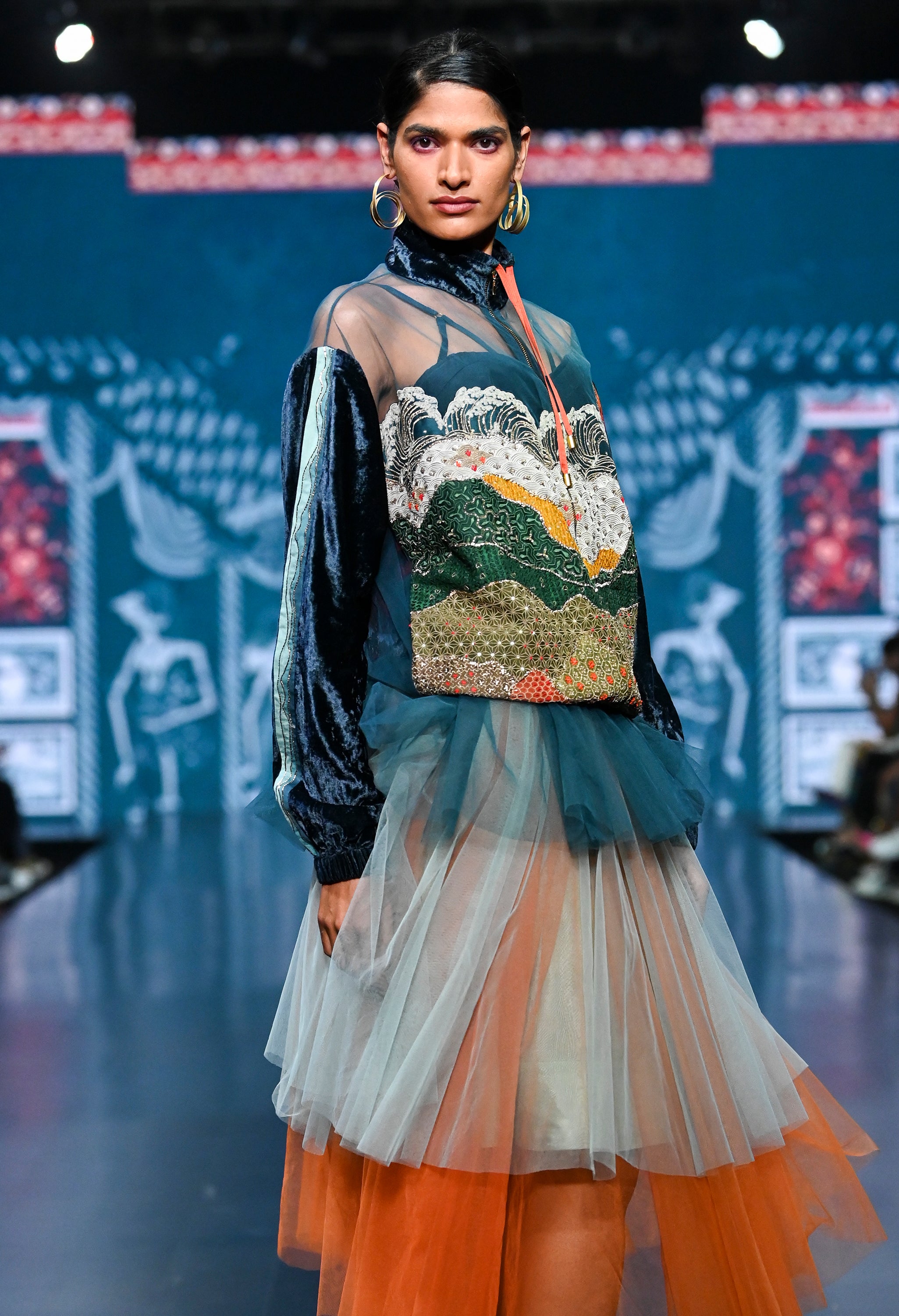 GARUDA EMB NET BOMBER JACKET WITH TULLE SKIRT