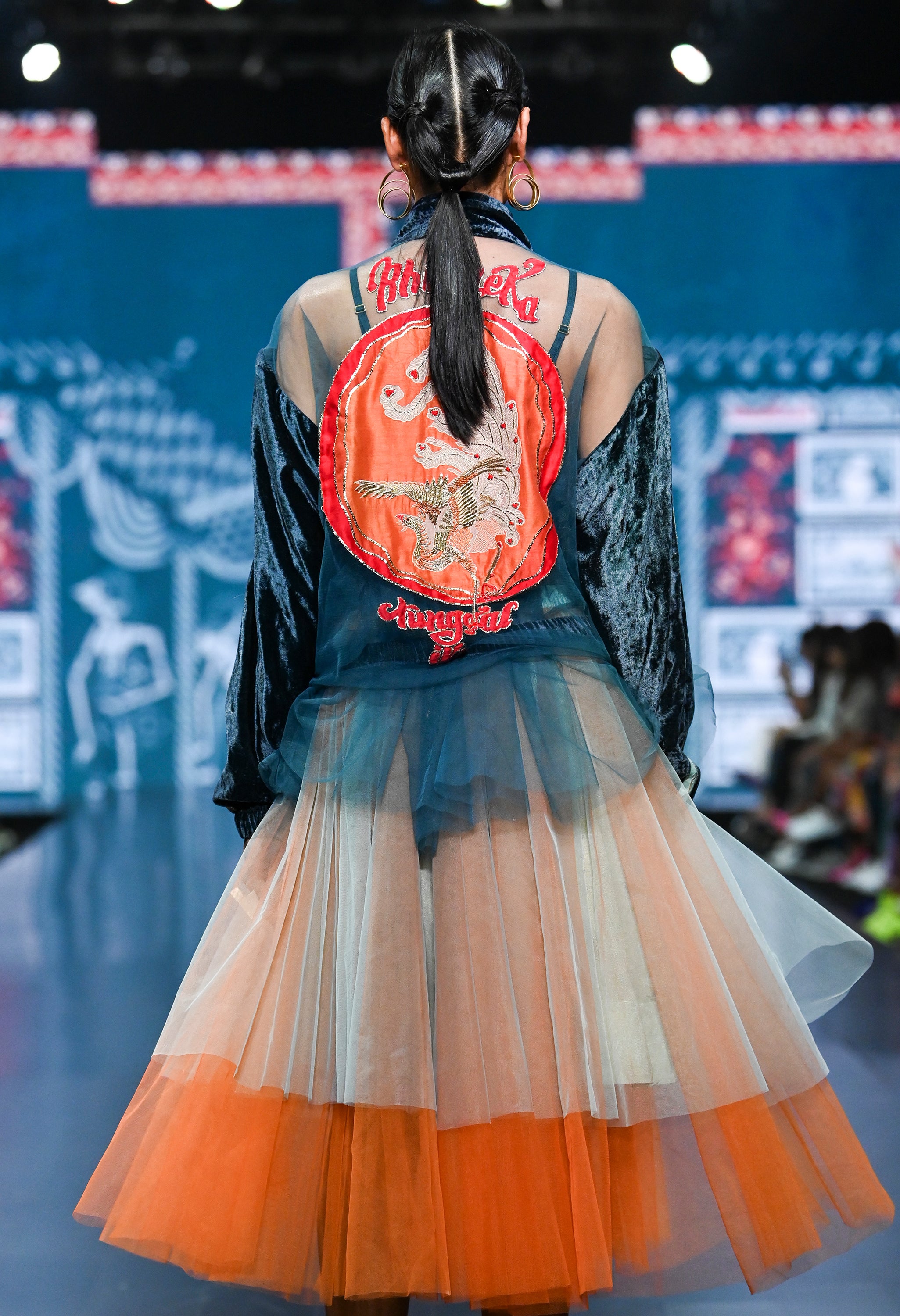 GARUDA EMB NET BOMBER JACKET WITH TULLE SKIRT