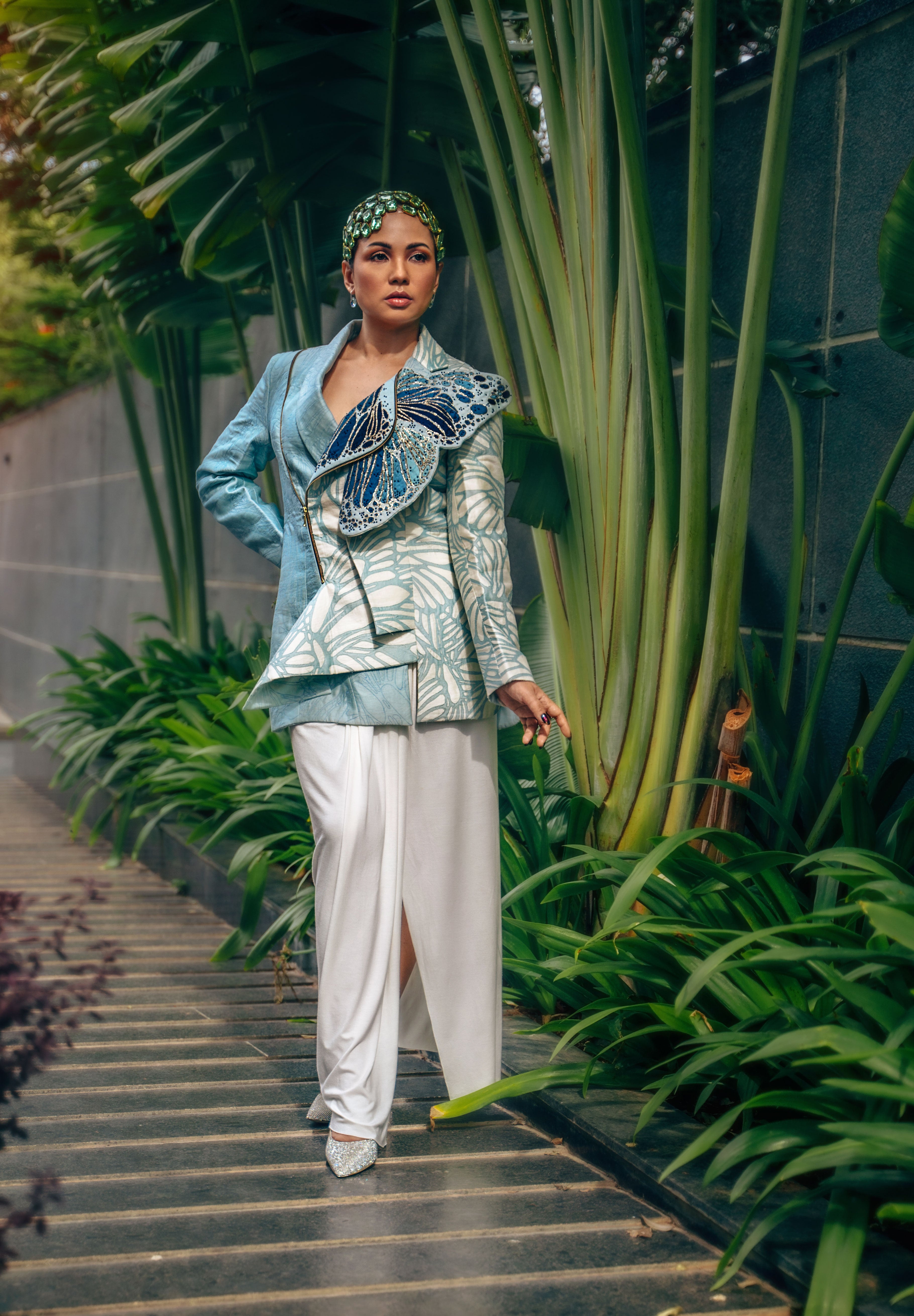 QUILTED JACKET WITH EMBROIDERED BUTTERFLY DETAILING