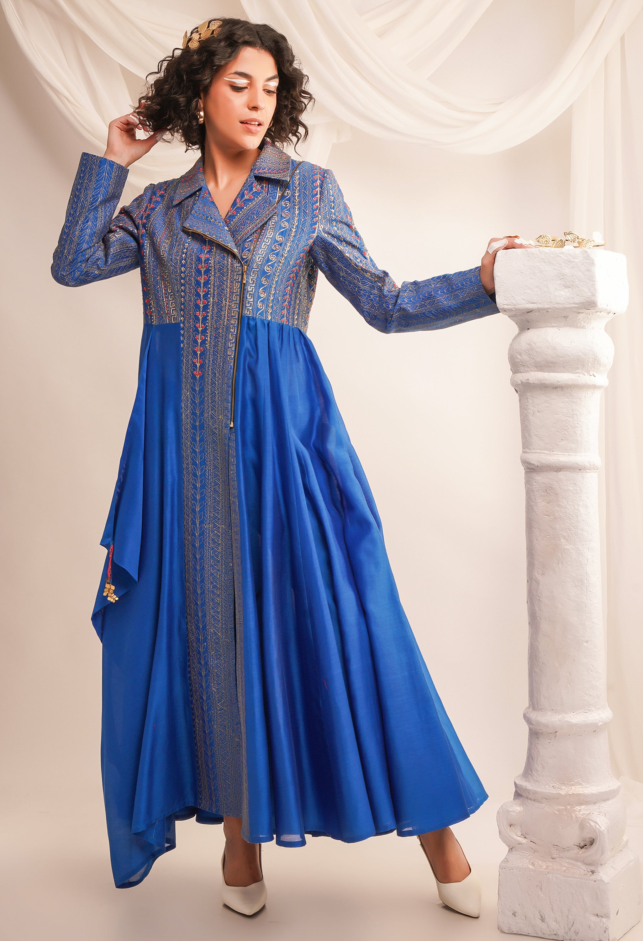 TEXTURED EMBROIDERED BIKER ANARKALI WITH PANTS