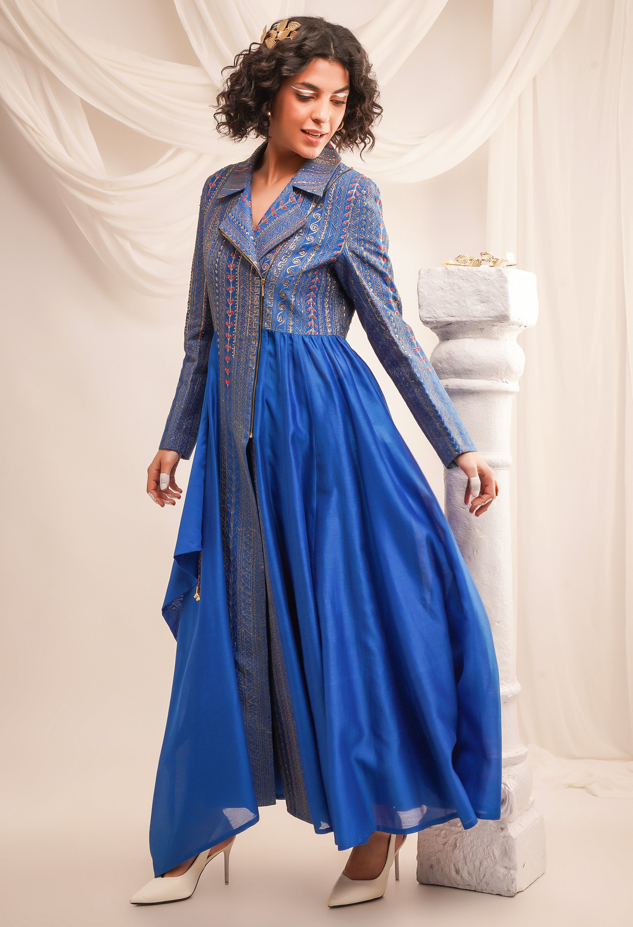 TEXTURED EMBROIDERED BIKER ANARKALI WITH PANTS