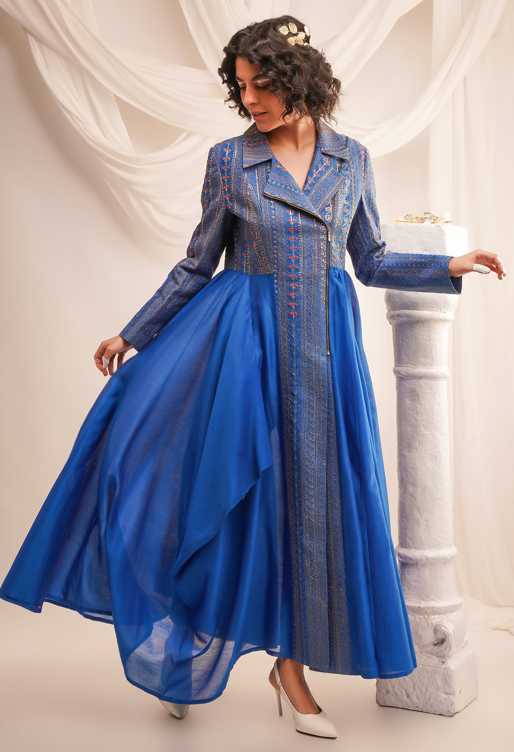 TEXTURED EMBROIDERED BIKER ANARKALI WITH PANTS