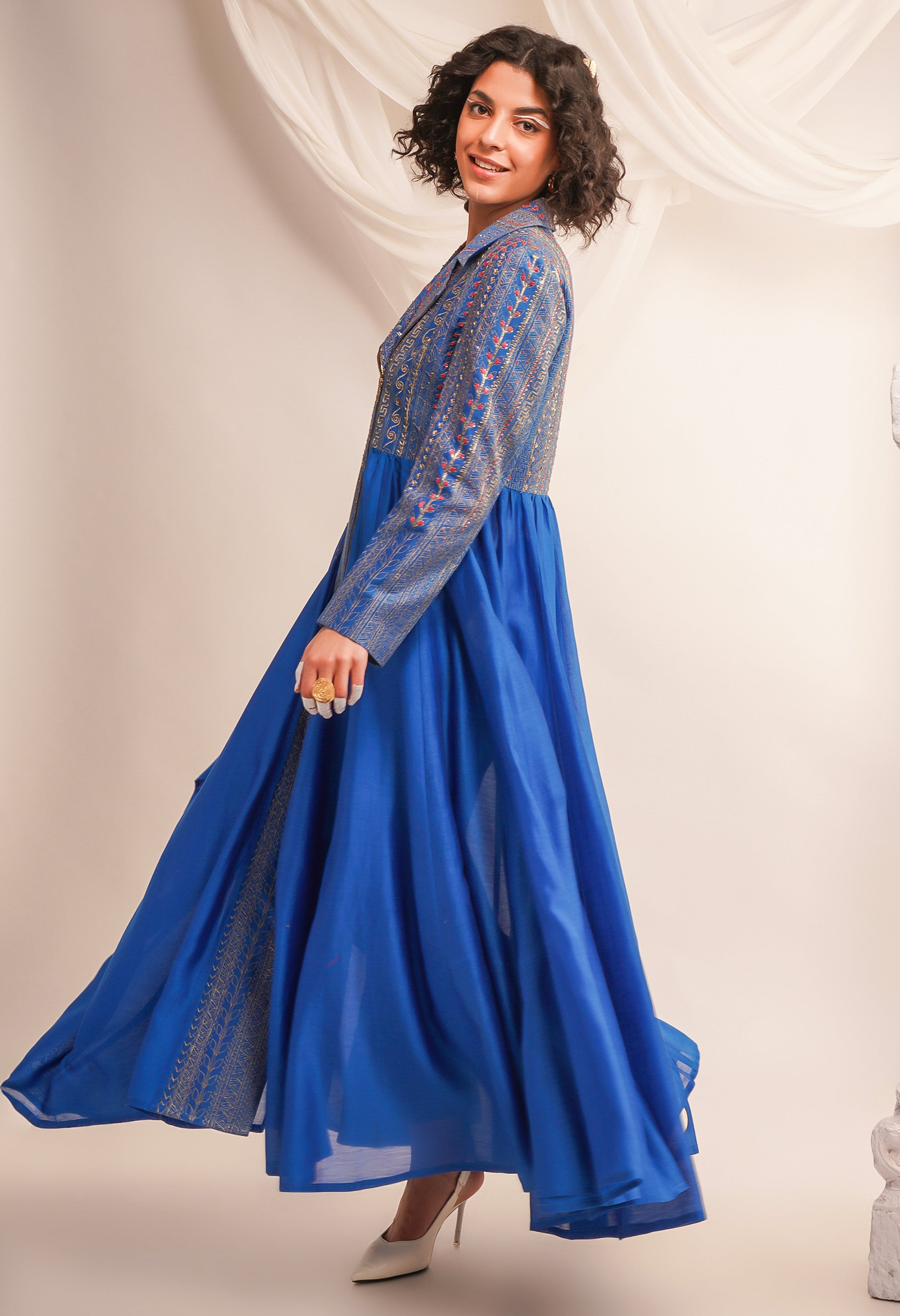TEXTURED EMBROIDERED BIKER ANARKALI WITH PANTS