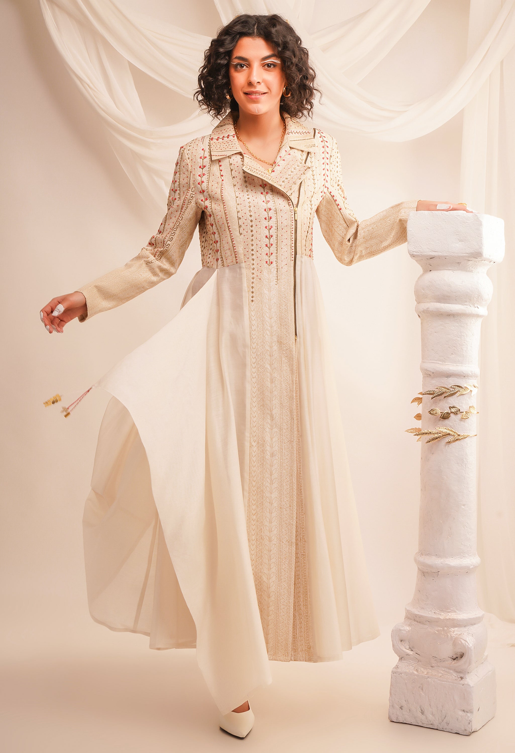 TEXTURED EMBROIDERED BIKER ANARKALI WITH PANTS