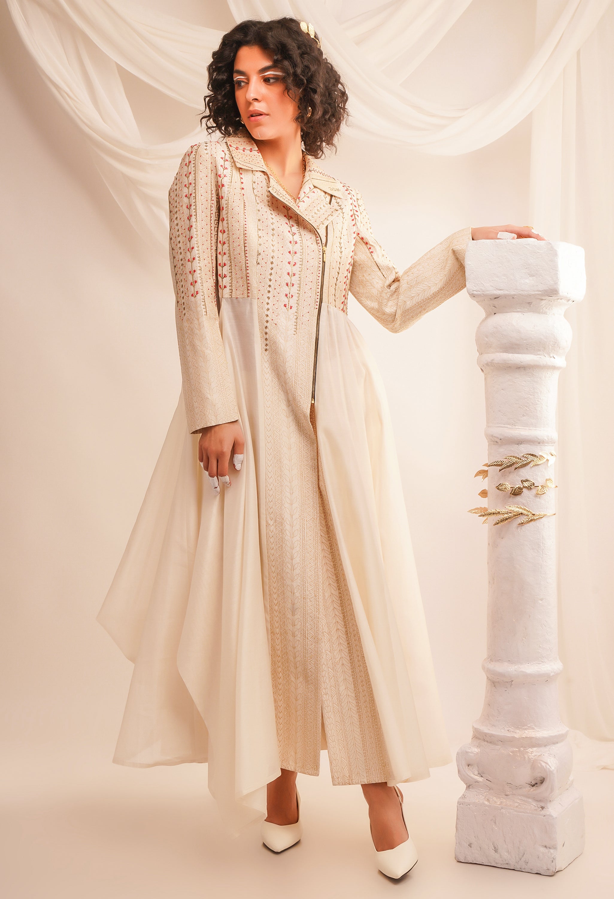 TEXTURED EMBROIDERED BIKER ANARKALI WITH PANTS