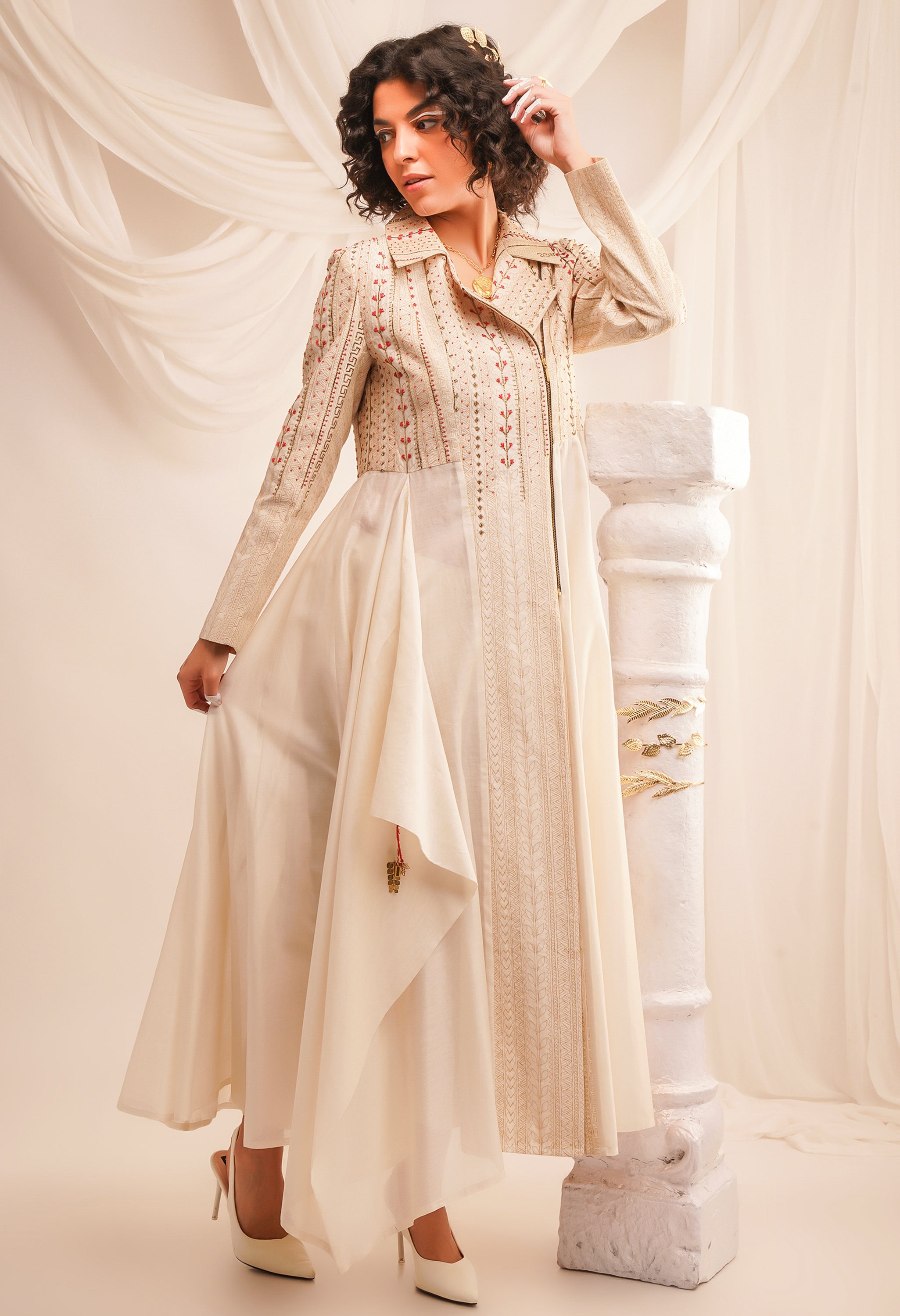 TEXTURED EMBROIDERED BIKER ANARKALI WITH PANTS