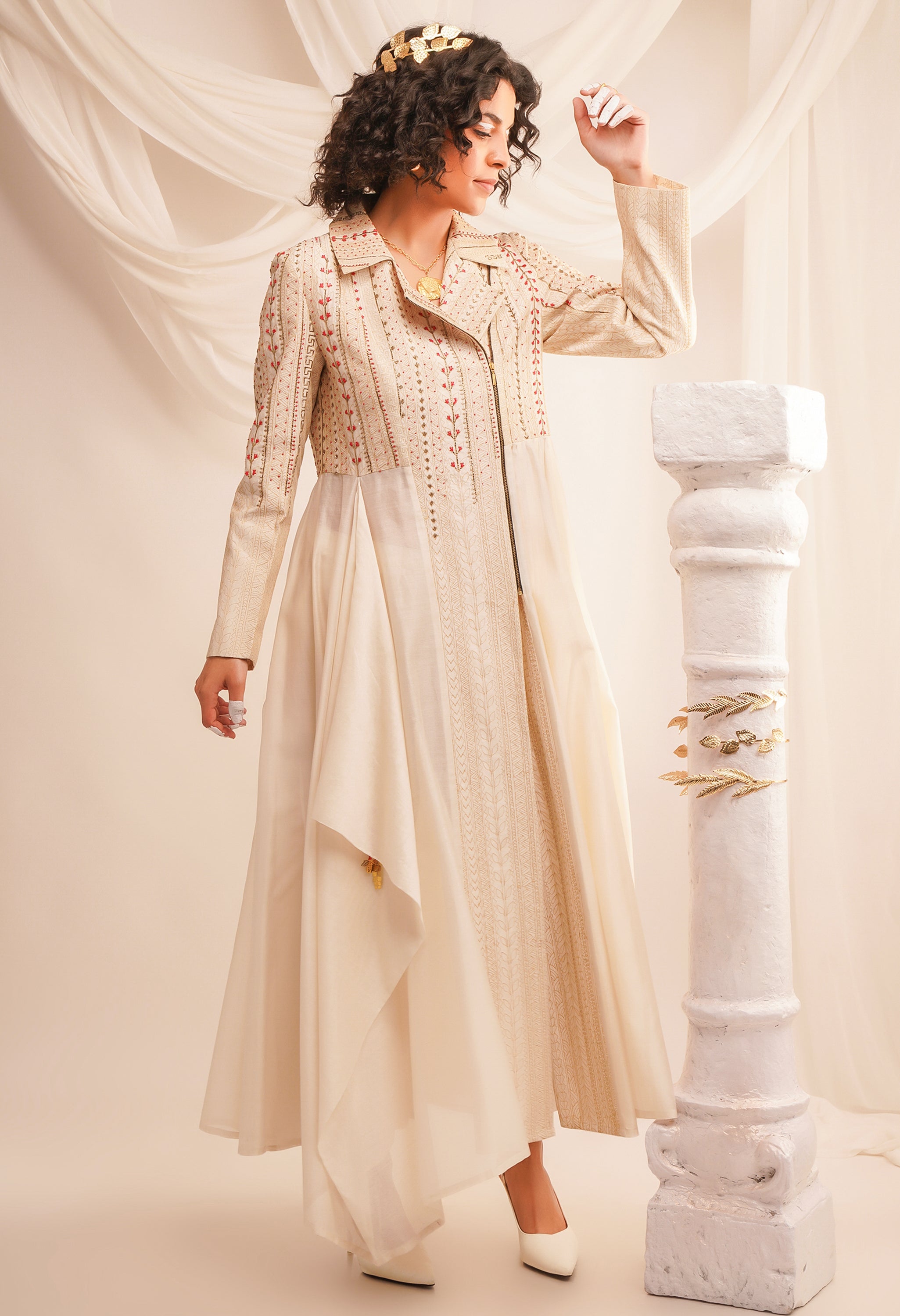 TEXTURED EMBROIDERED BIKER ANARKALI WITH PANTS